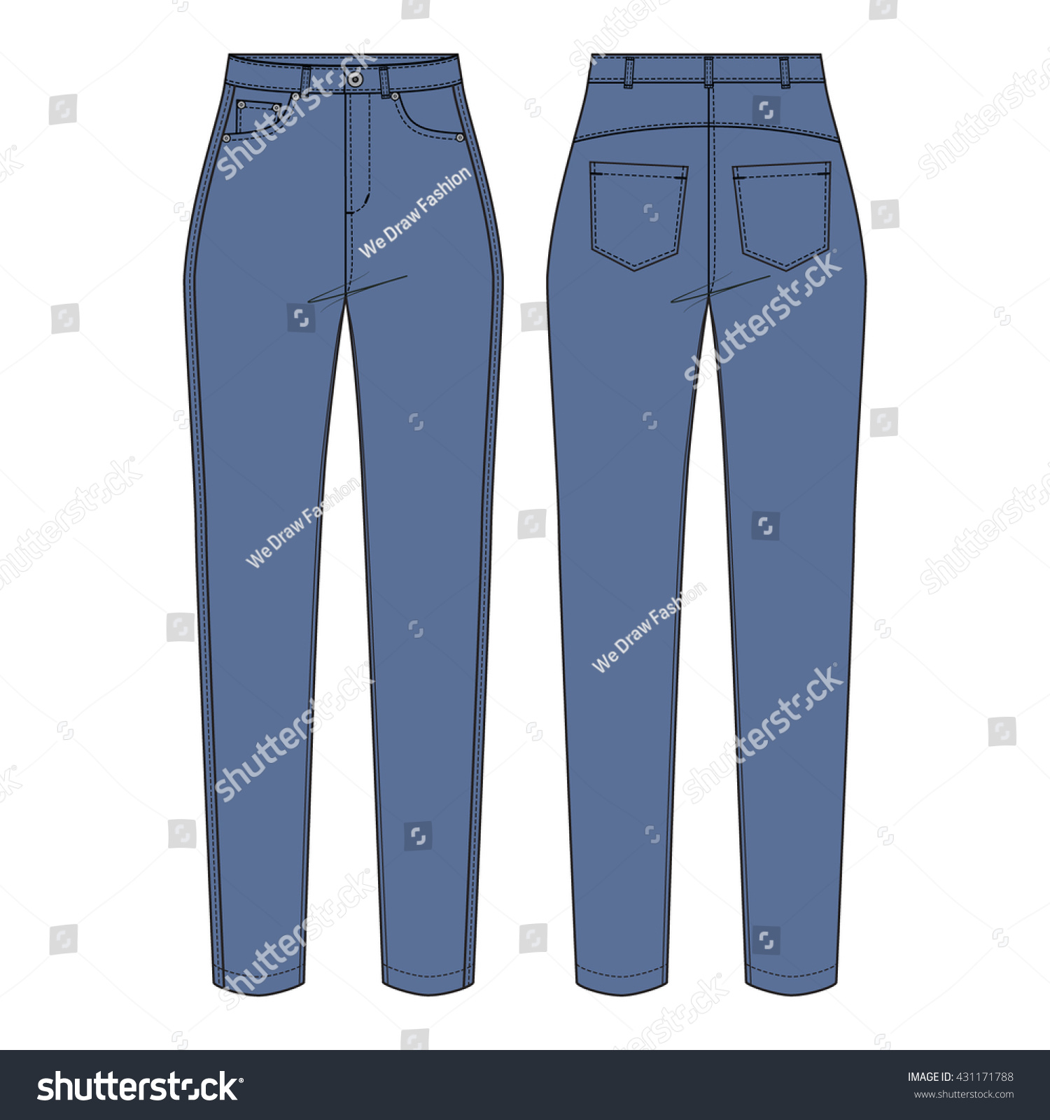 High Waisted Blue Jeans Technical Drawing Stock Vector 431171788 ...