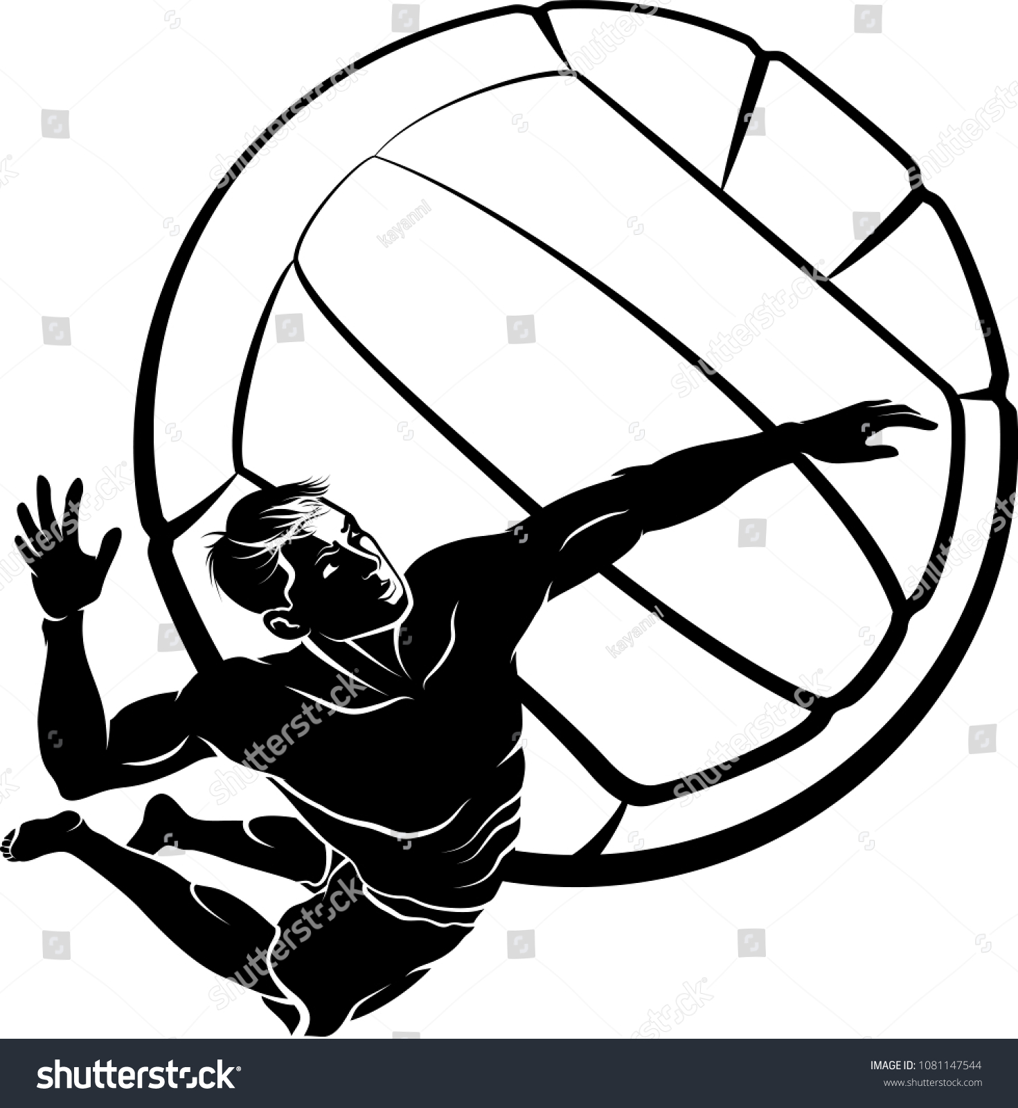 バレーボールの背景にボールを浮かべるビーチバレーボール選手のハイライトされたシルエット のベクター画像素材 ロイヤリティフリー