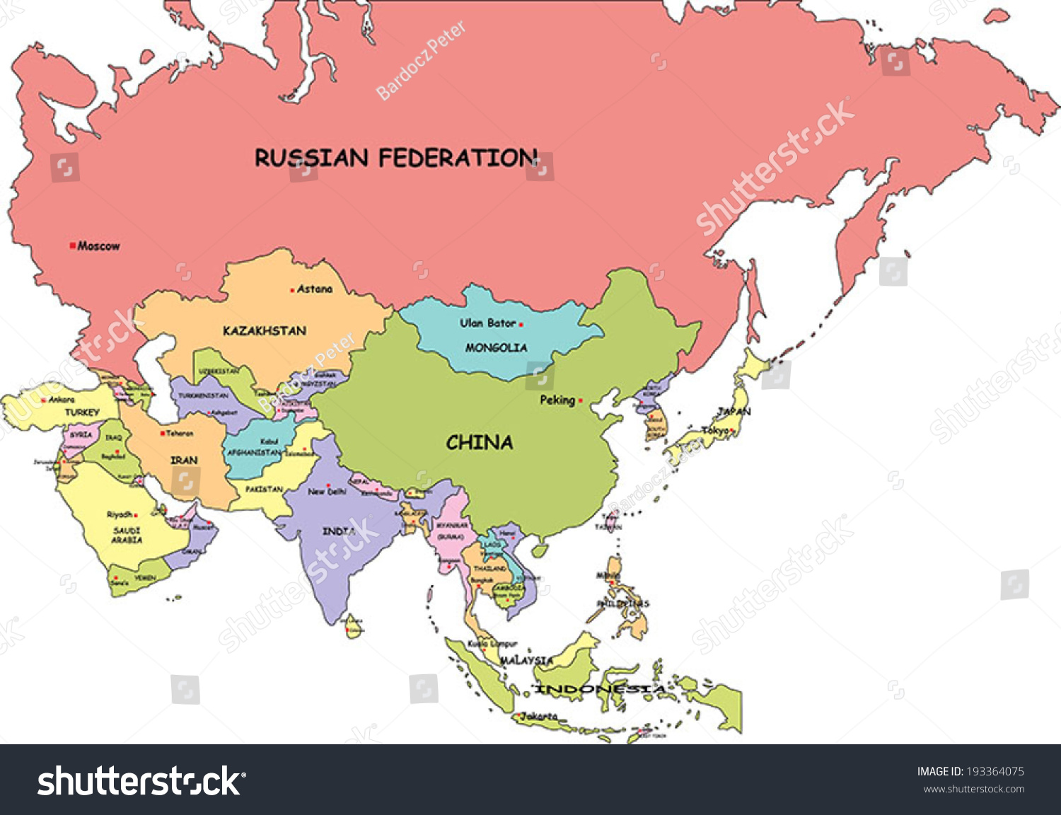 Asia Map With Country Names And Capitals 