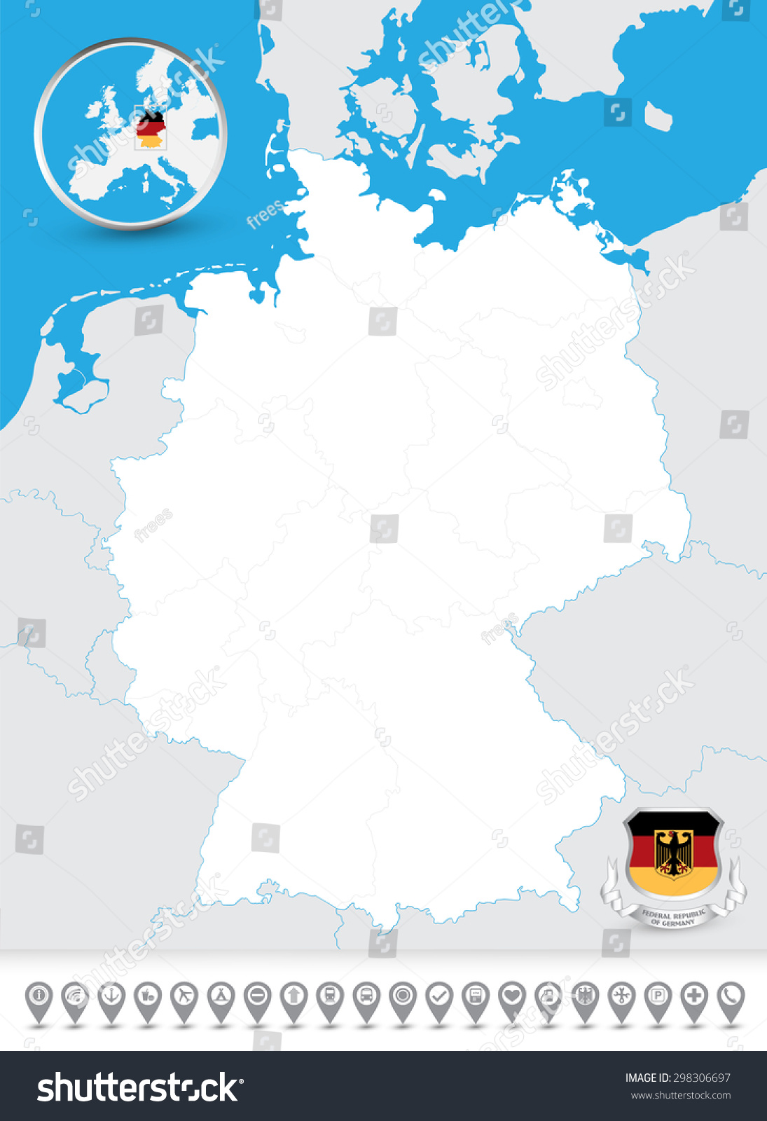 Highly Detailed Contour Blind Map Germany Stock Vector 298306697 ...