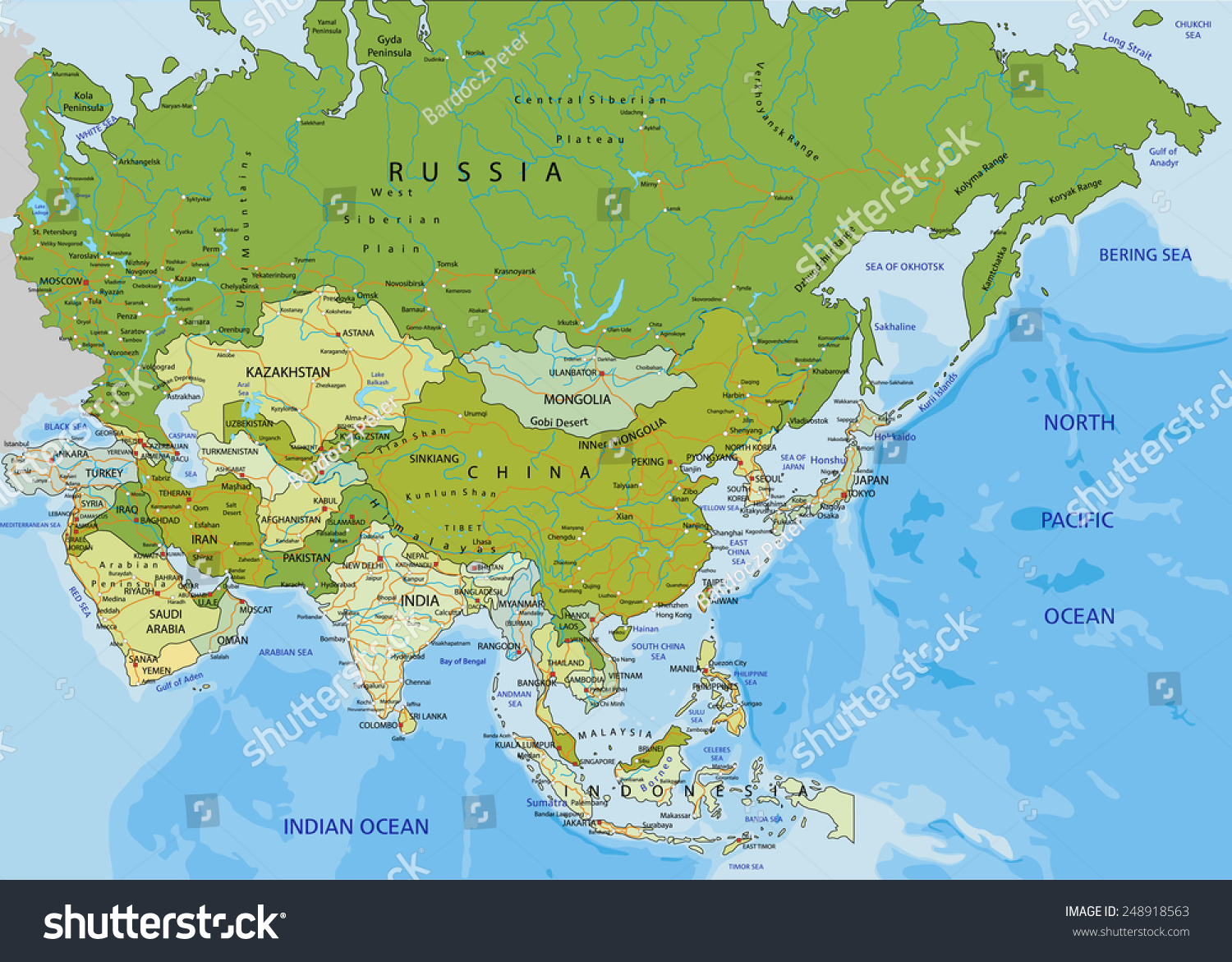 Highly Detailed Editable Political Map With Separated Layers. Asia ...