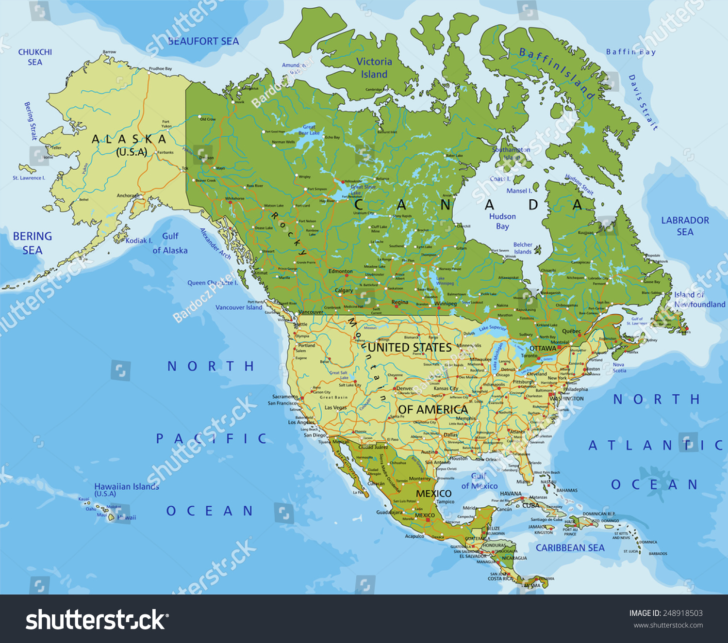 Highly Detailed Editable Political Map With Separated Layers. North And ...