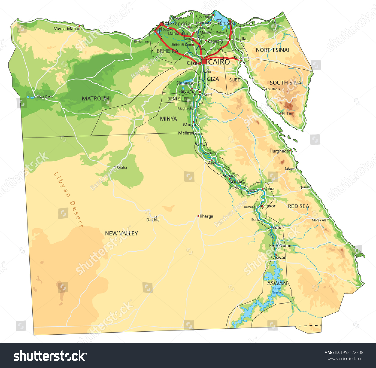 Highly Detailed Egypt Physical Map Labeling Stock Vector (royalty Free 