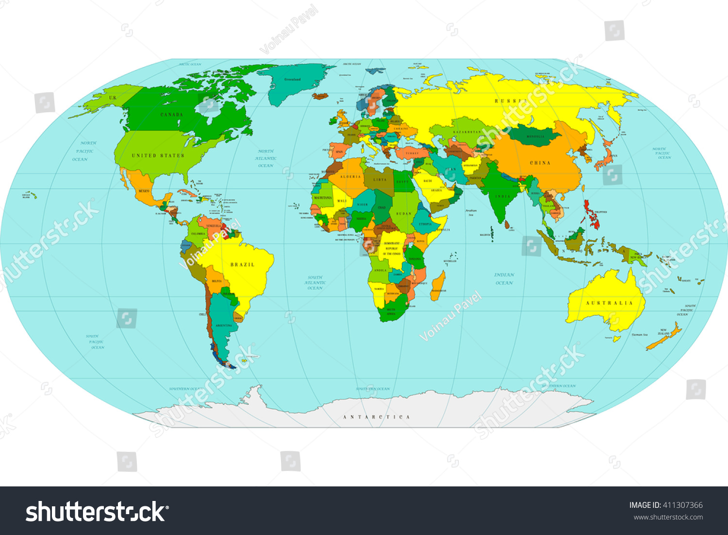 Highly Detailed Geopolitical World Map Vector Stock Vector (Royalty 