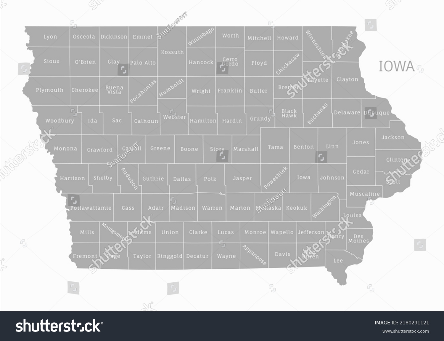 Highly Detailed Gray Administrative Map Iowa Stock Vector (Royalty Free ...