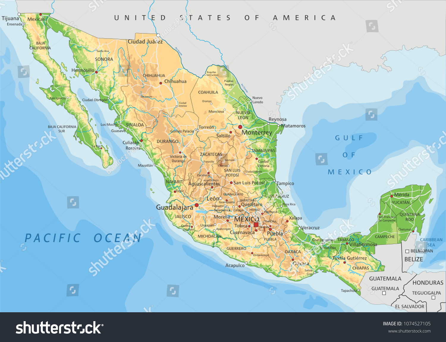 1,387 Mexico physical map Images, Stock Photos & Vectors | Shutterstock
