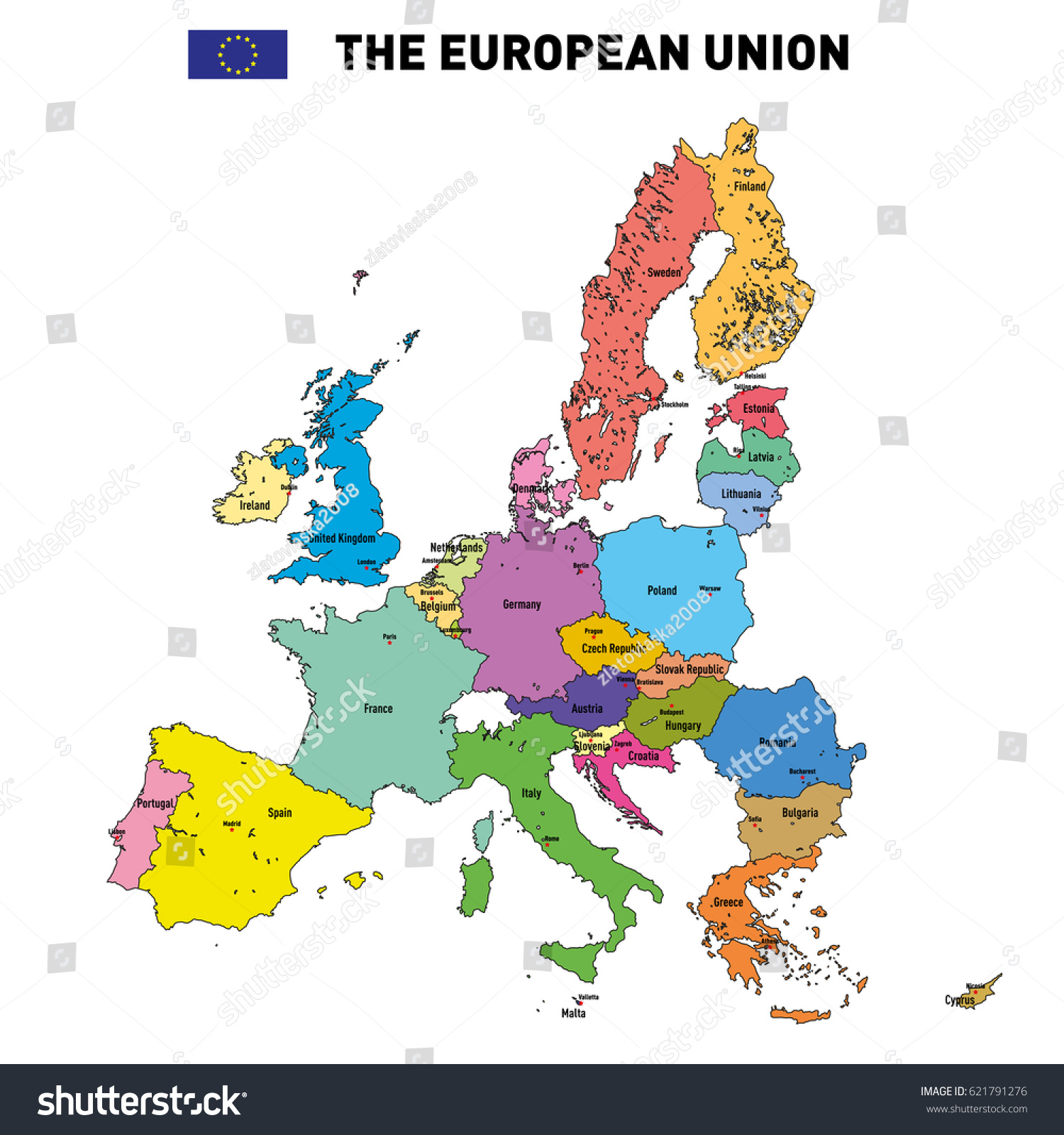 European Union Political Map Highly Detailed Political Map European Union Stock Vector (Royalty Free)  621791276 | Shutterstock