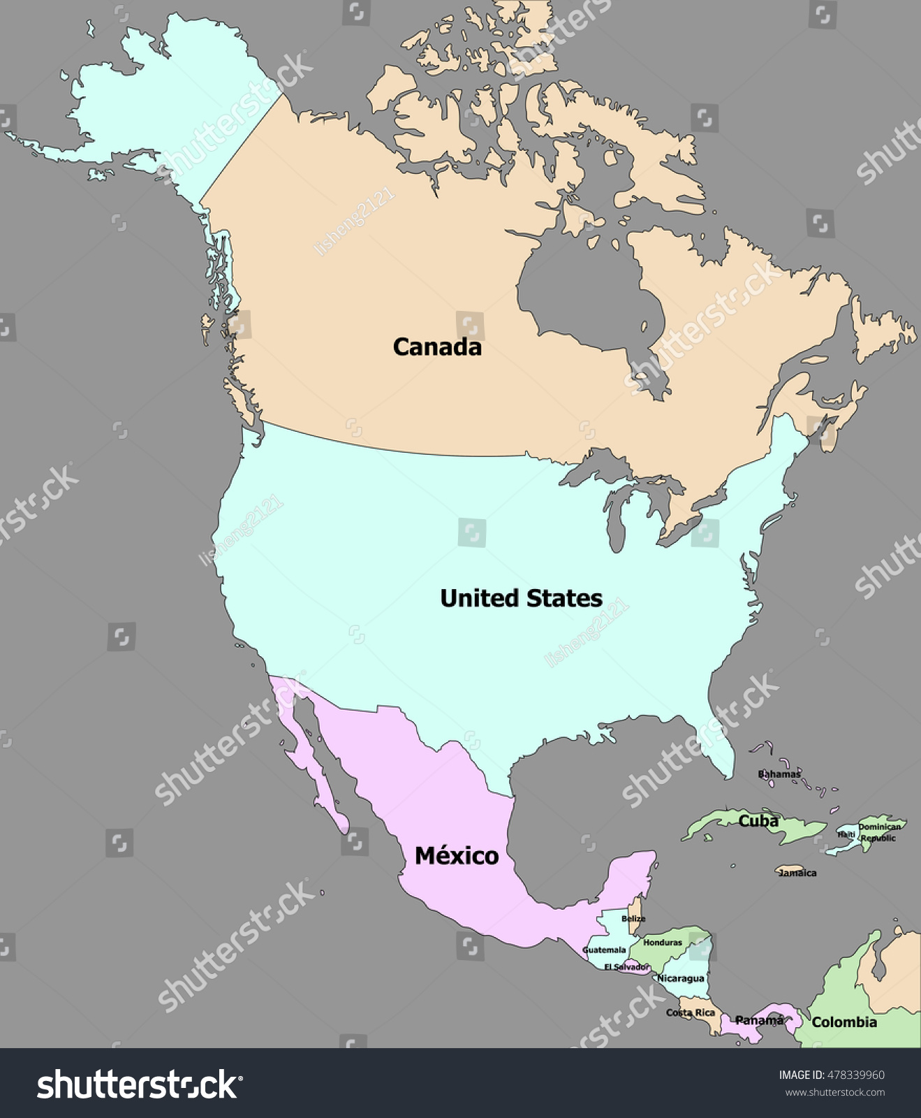 Highly Detailed Political North America Map Stock Vector Highly Detailed Political North America Map 478339960