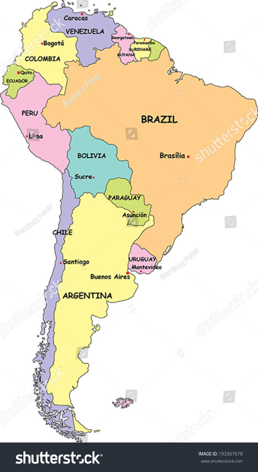Highly Detailed South America Political Map Stock Vector 193367678 ...
