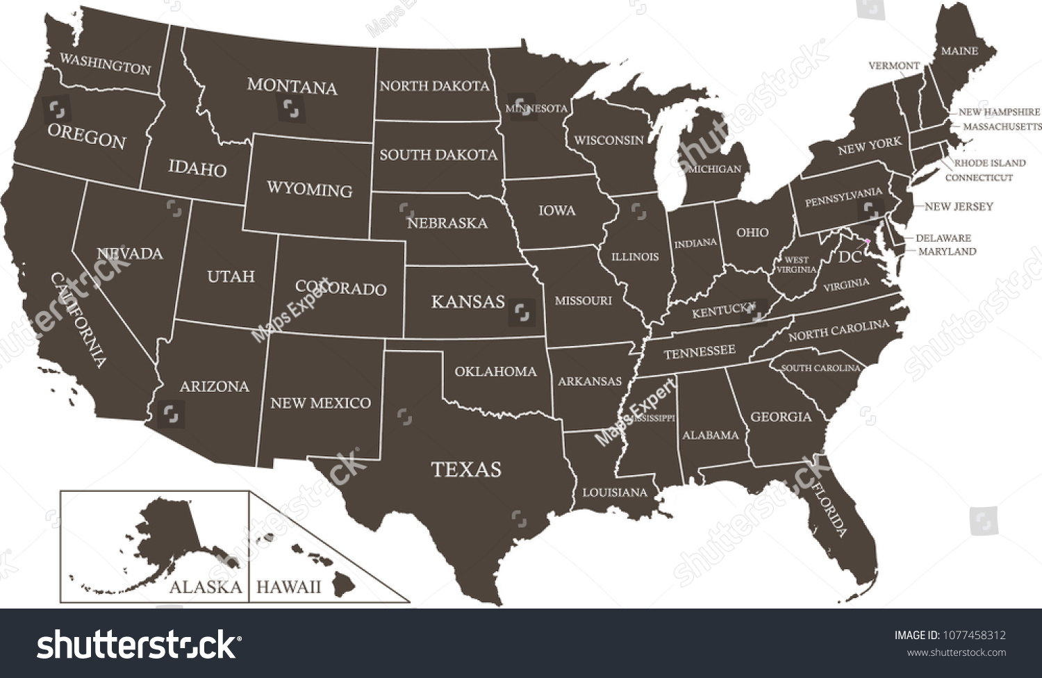 Highly Detailed Usa Map Vector Outlines Stock Vector Royalty Free