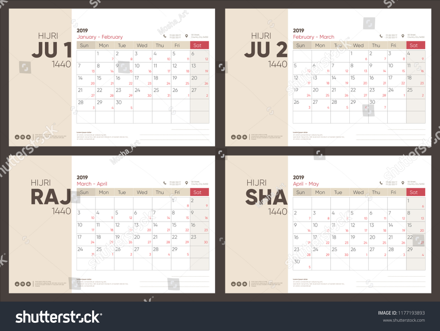 Hijri Gregorian Calendar Planner Design 14402019 Stock Vector Royalty Free 1177193893