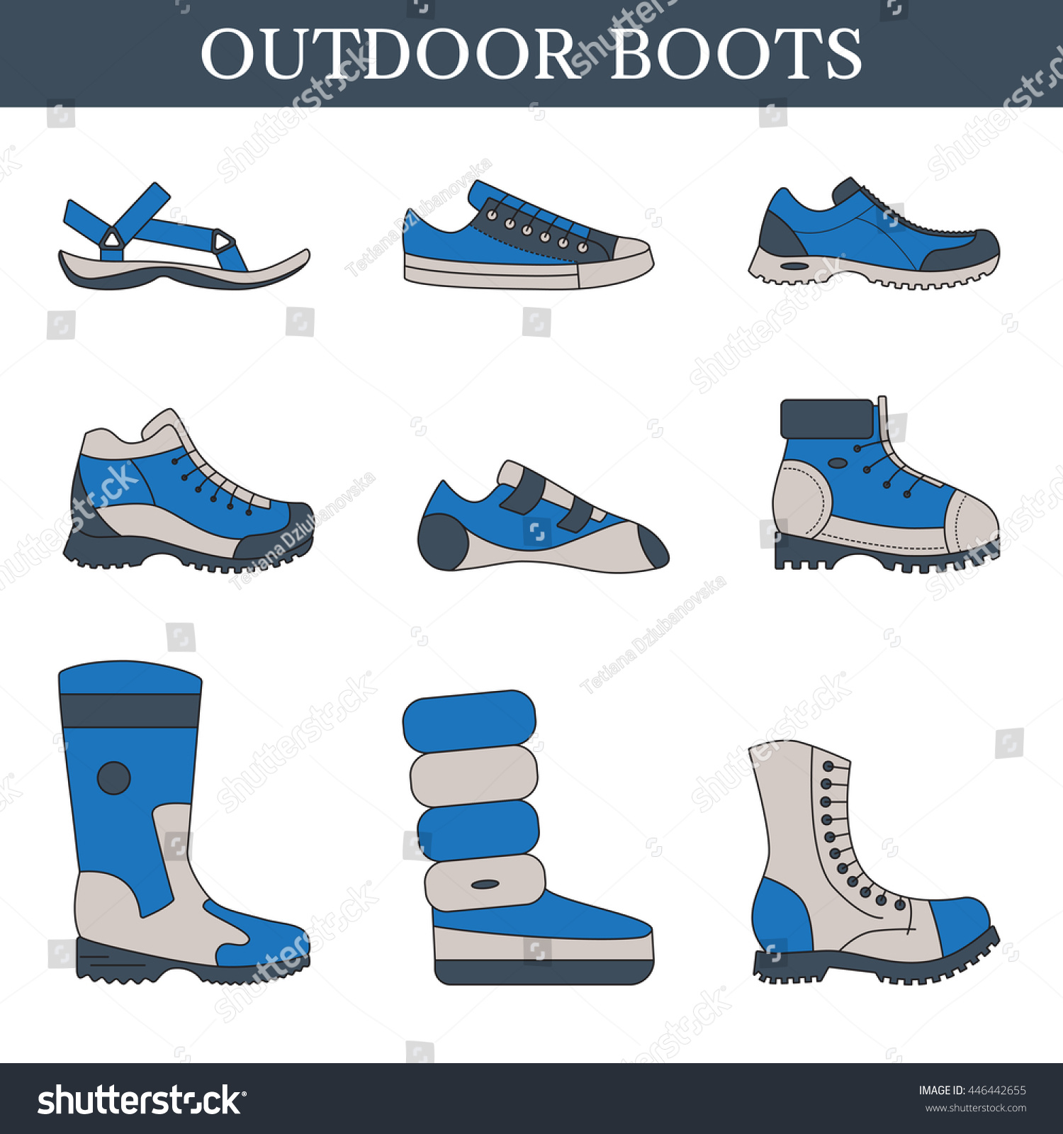 Hiking Footwear Icons Set Different 