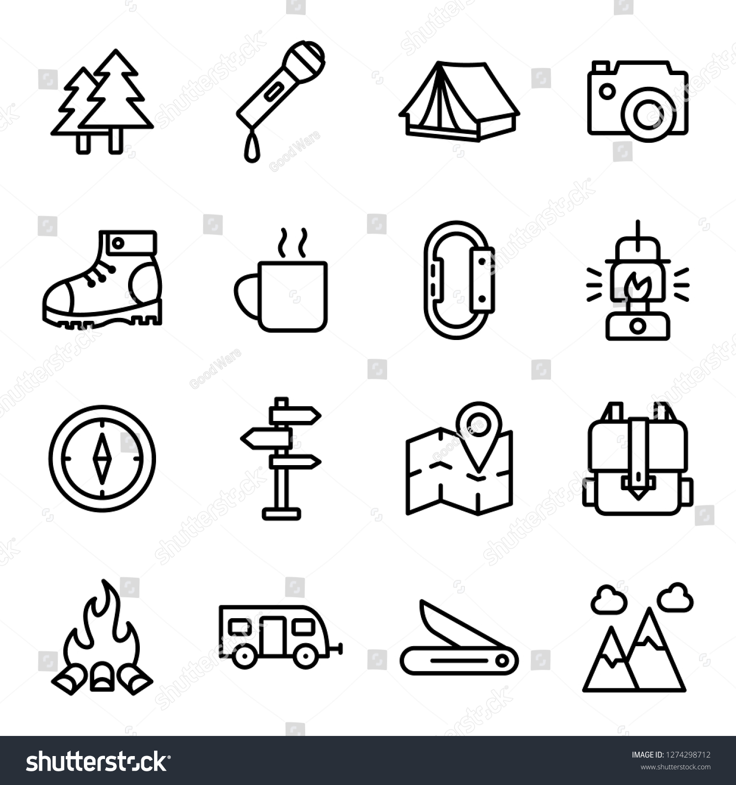 Hiking Icons Pack Isolated Hiking Symbols Stock Vector (Royalty Free ...