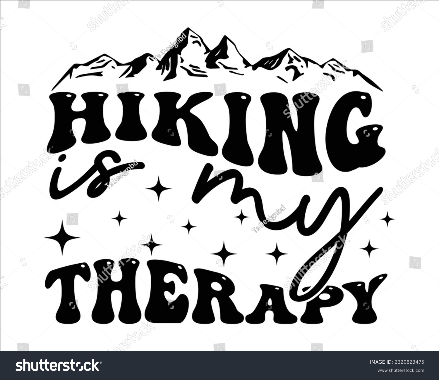 SVG of Hiking is My Therapy Retro Svg Design,Hiking Retro Svg Design, Mountain illustration, outdoor adventure ,Outdoor Adventure Inspiring Motivation Quote, camping, hiking,groovy design svg