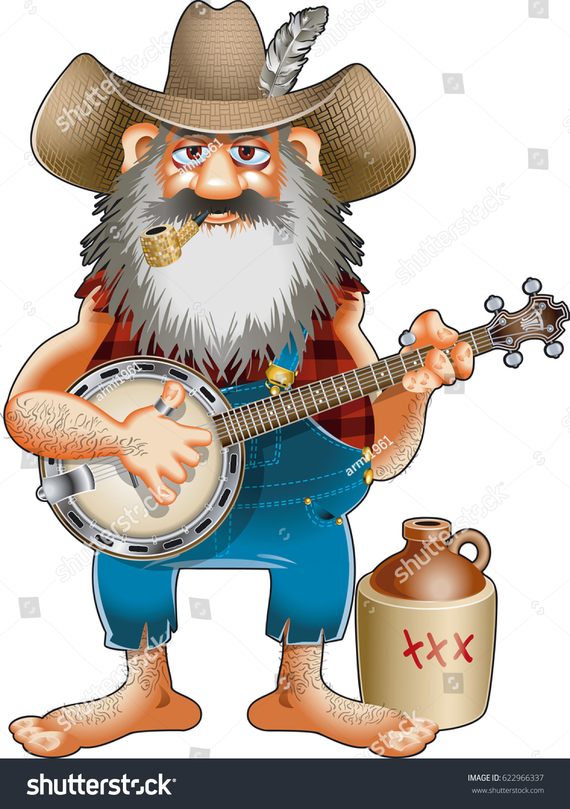 Hillbilly Playing Banjo Stock Vector 622966337 - Shutterstock