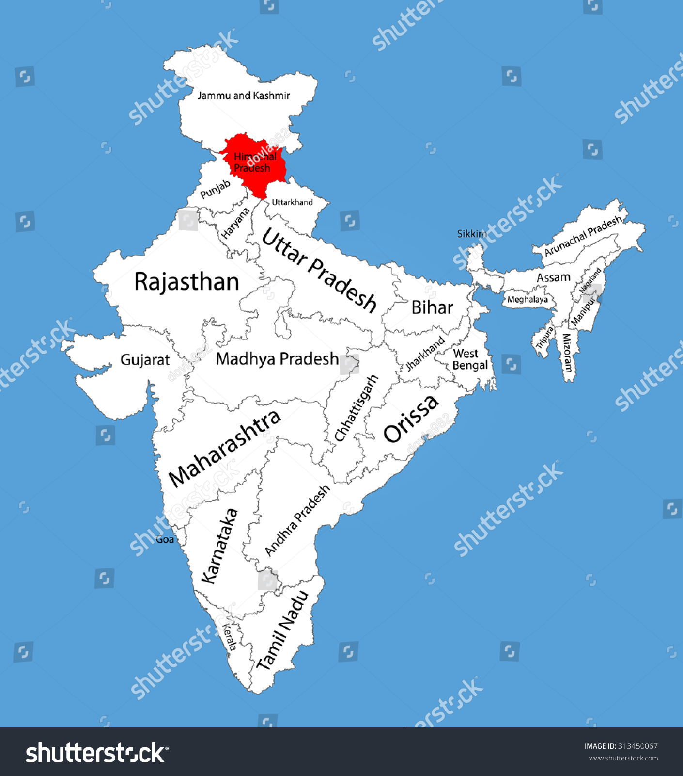 Himachal Pradesh Map In India Himachal Pradesh State India Vector Map Stock Vector (Royalty Free)  313450067 | Shutterstock