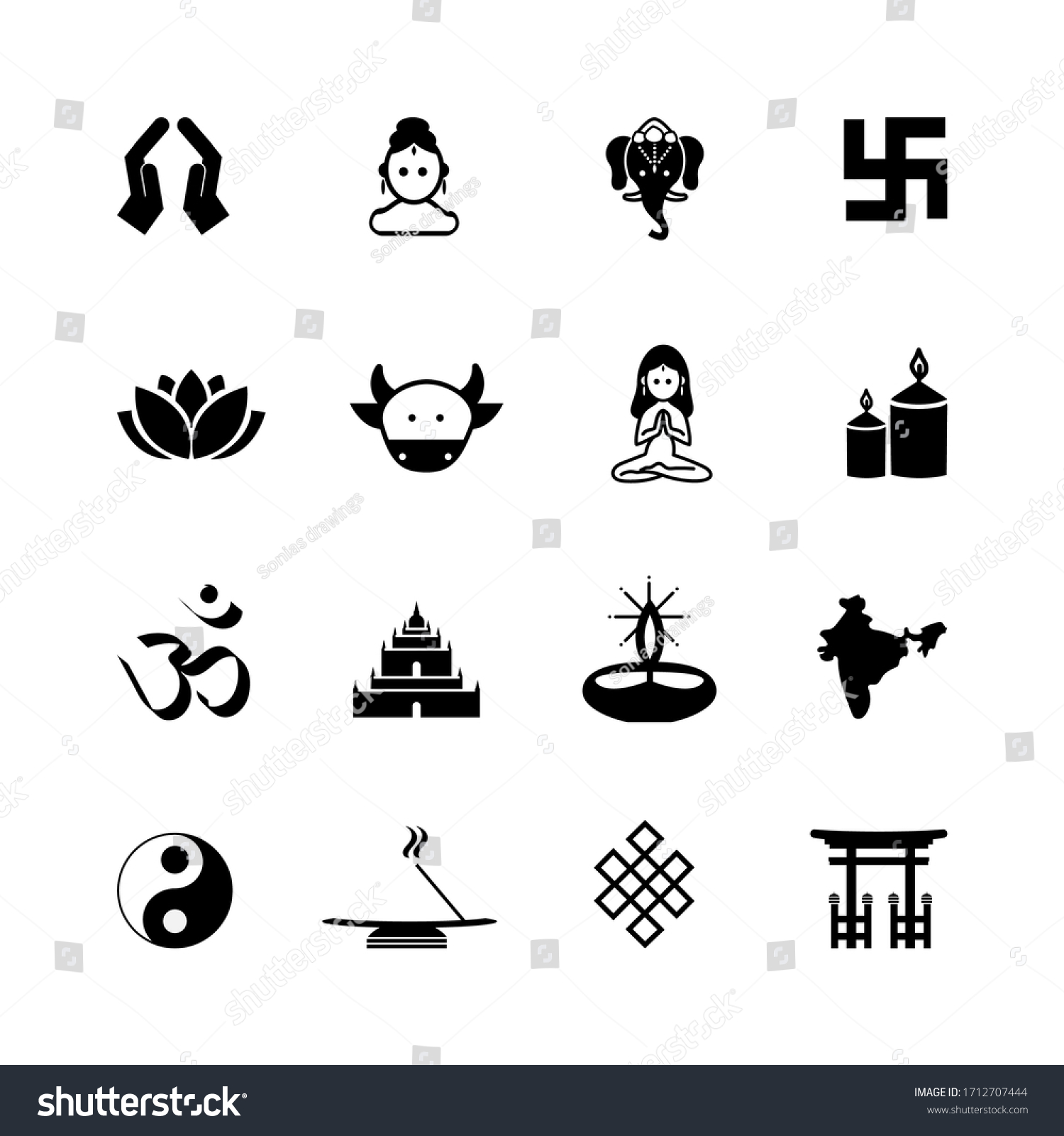 Hindu Buddhism Religion Icons Basic Religion Stock Vector (Royalty Free ...