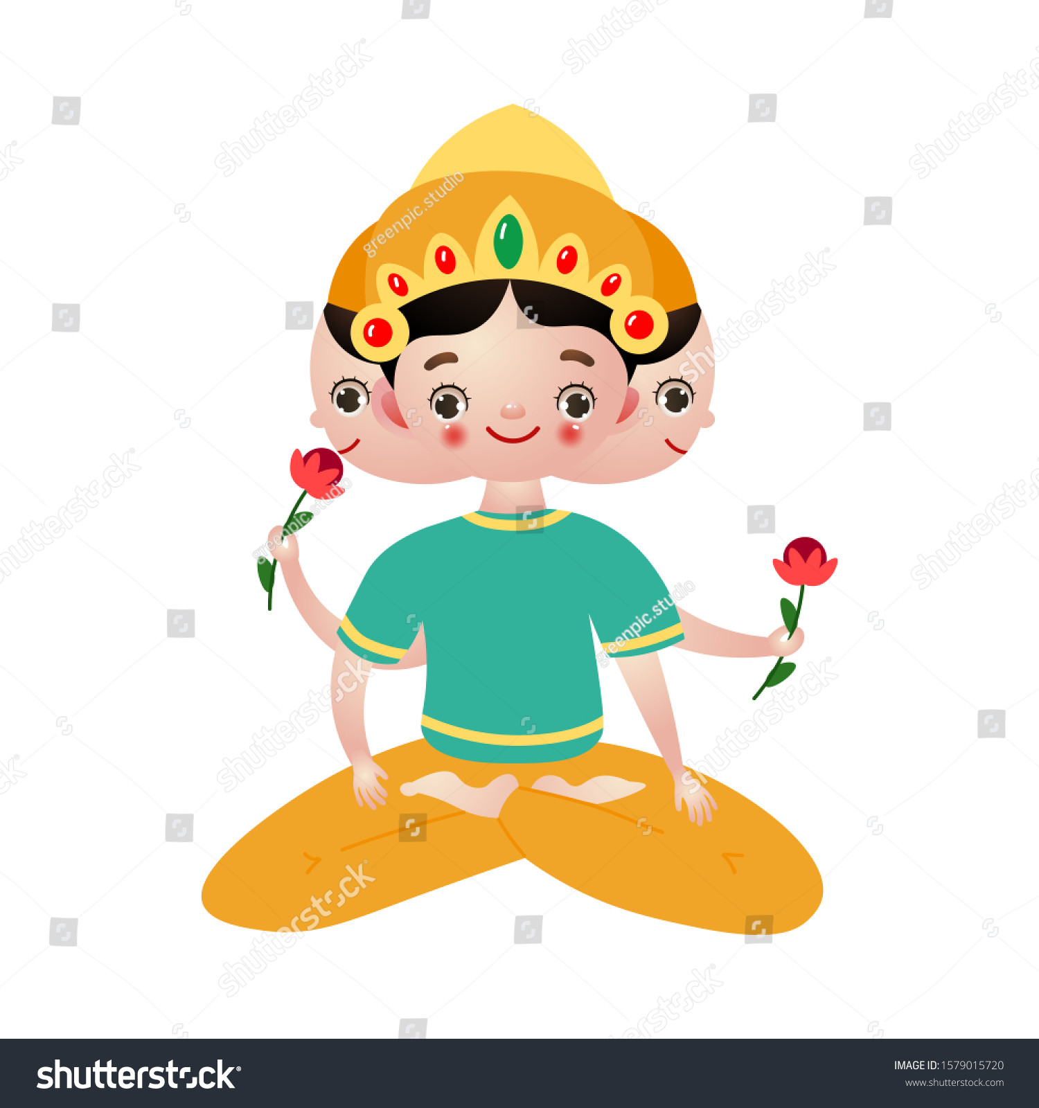 SVG of Hindu deity with three heads sitting lotus pose vector illustration svg