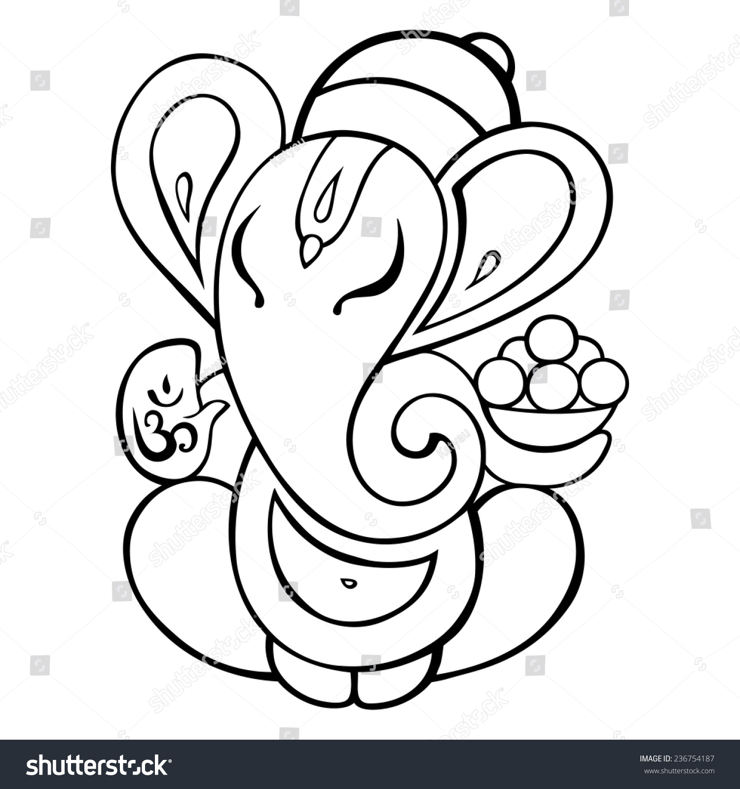 Hindu God Ganesha Vector Hand Drawn Stock Vector 236754187 - Shutterstock