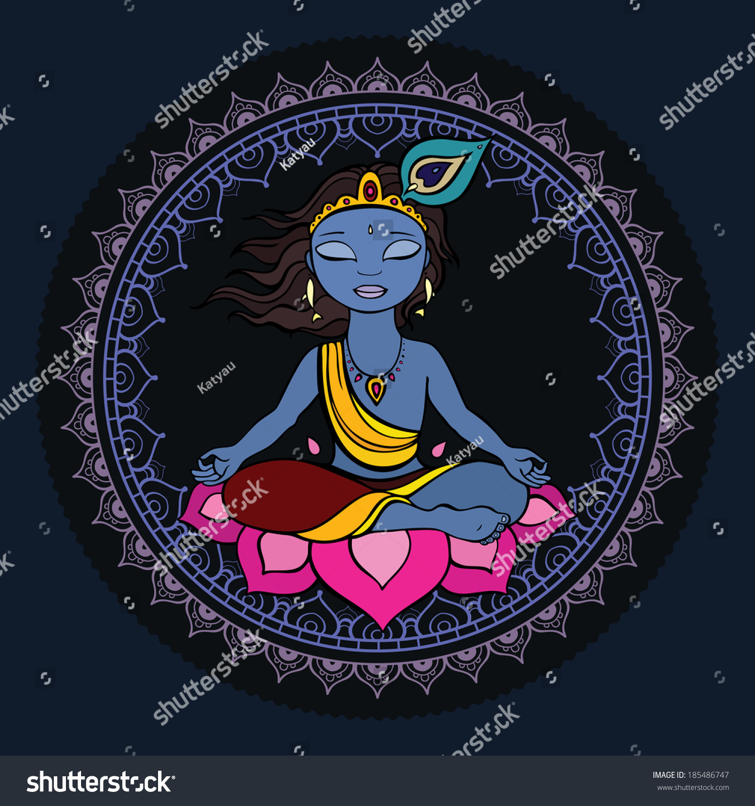 Hindu God Krishna Vector Hand Drawn Stock Vector 185486747 - Shutterstock