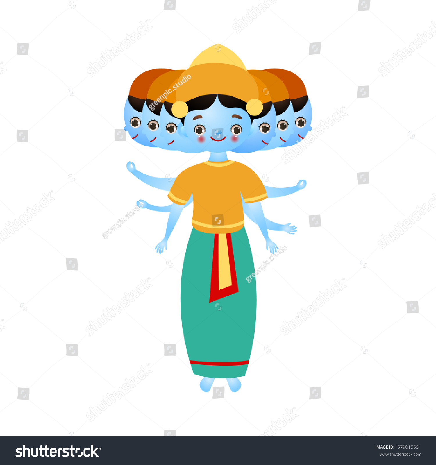 SVG of Hindu god with three heads in traditional clothing vector illustration svg