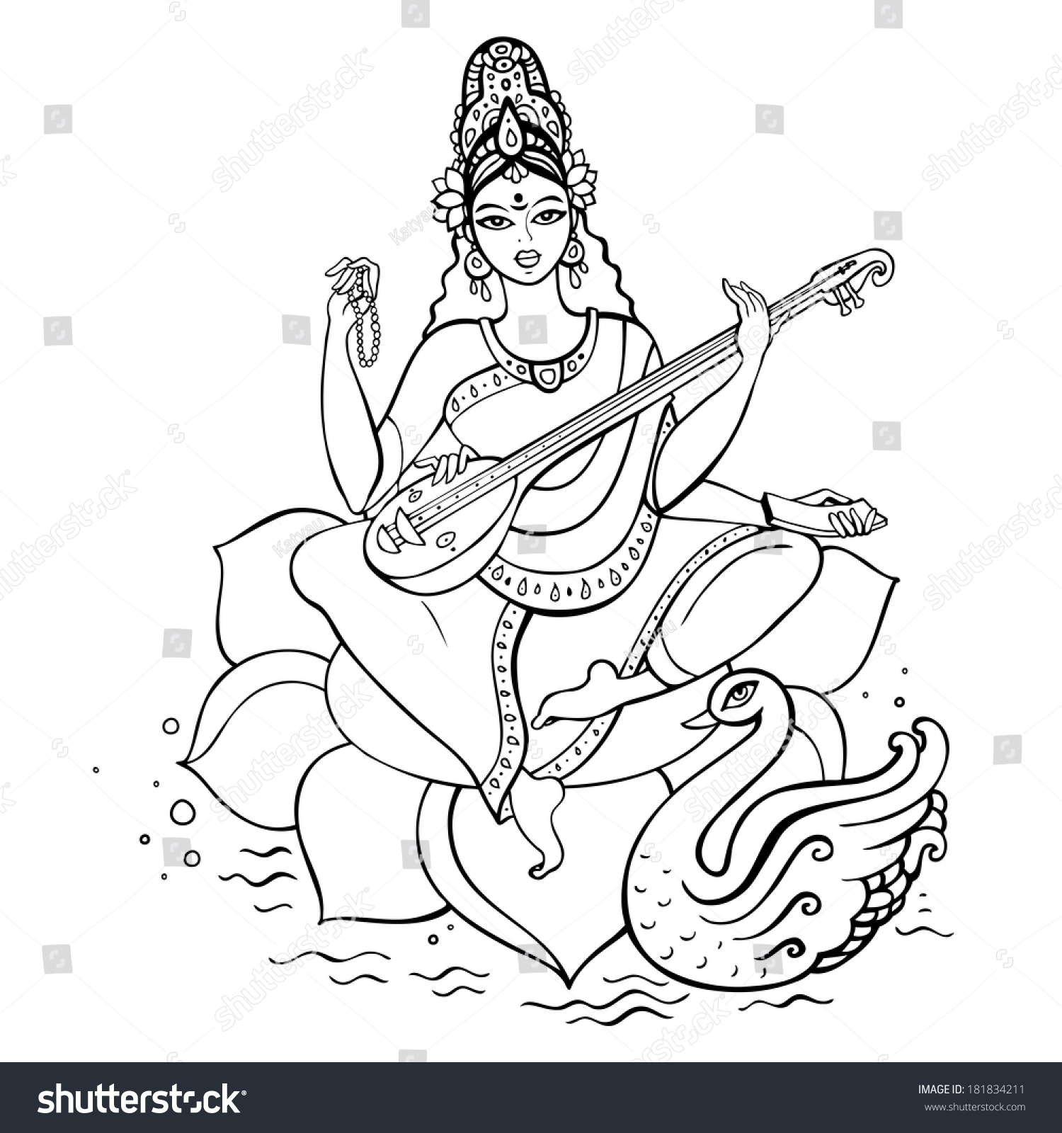symbol of the hinduism hand in Hand Vector Stock 181834211 Vector Goddess Hindu Saraswati Drawn