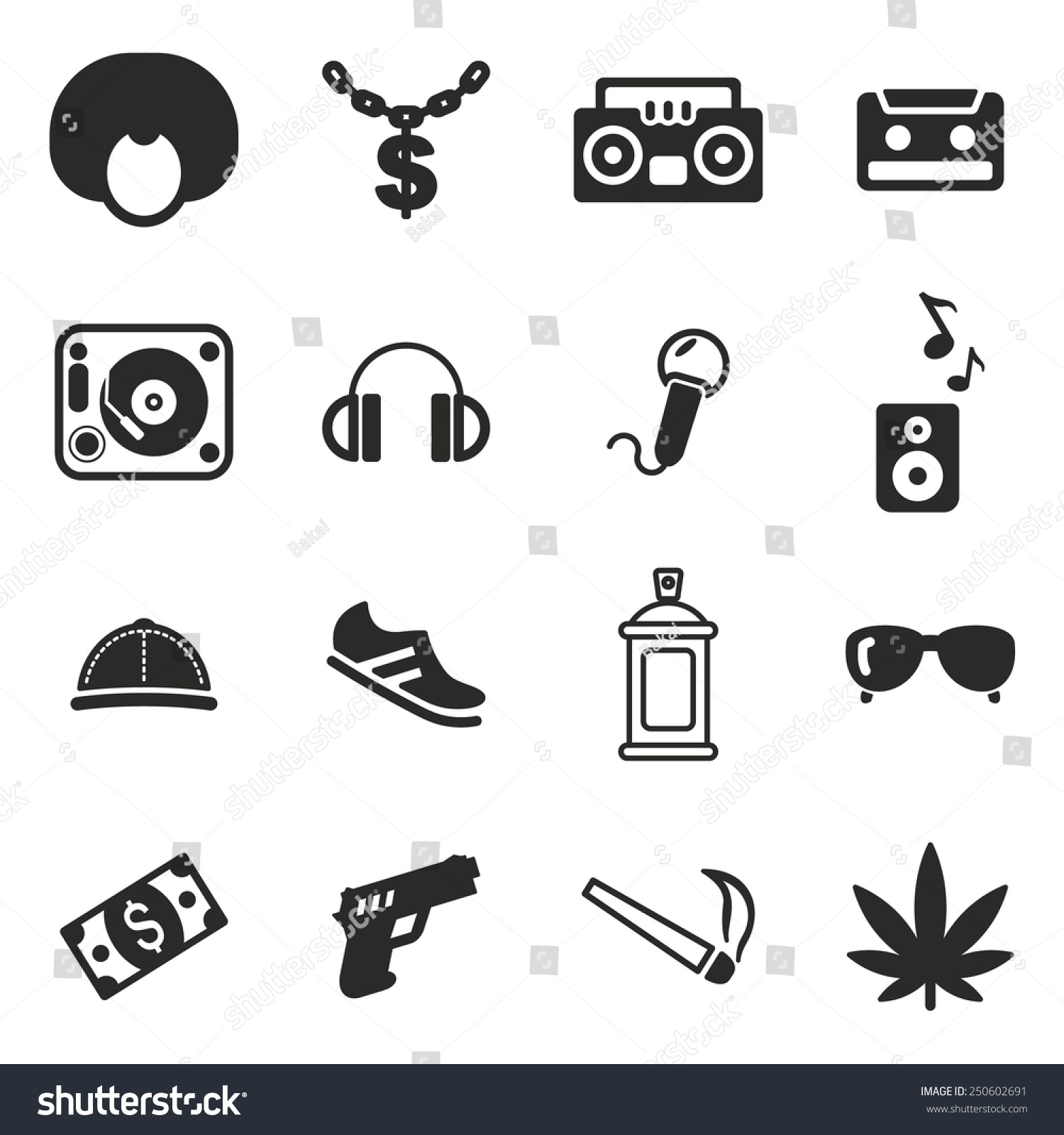 Hip Hop Icons Stock Vector Illustration 250602691 : Shutterstock