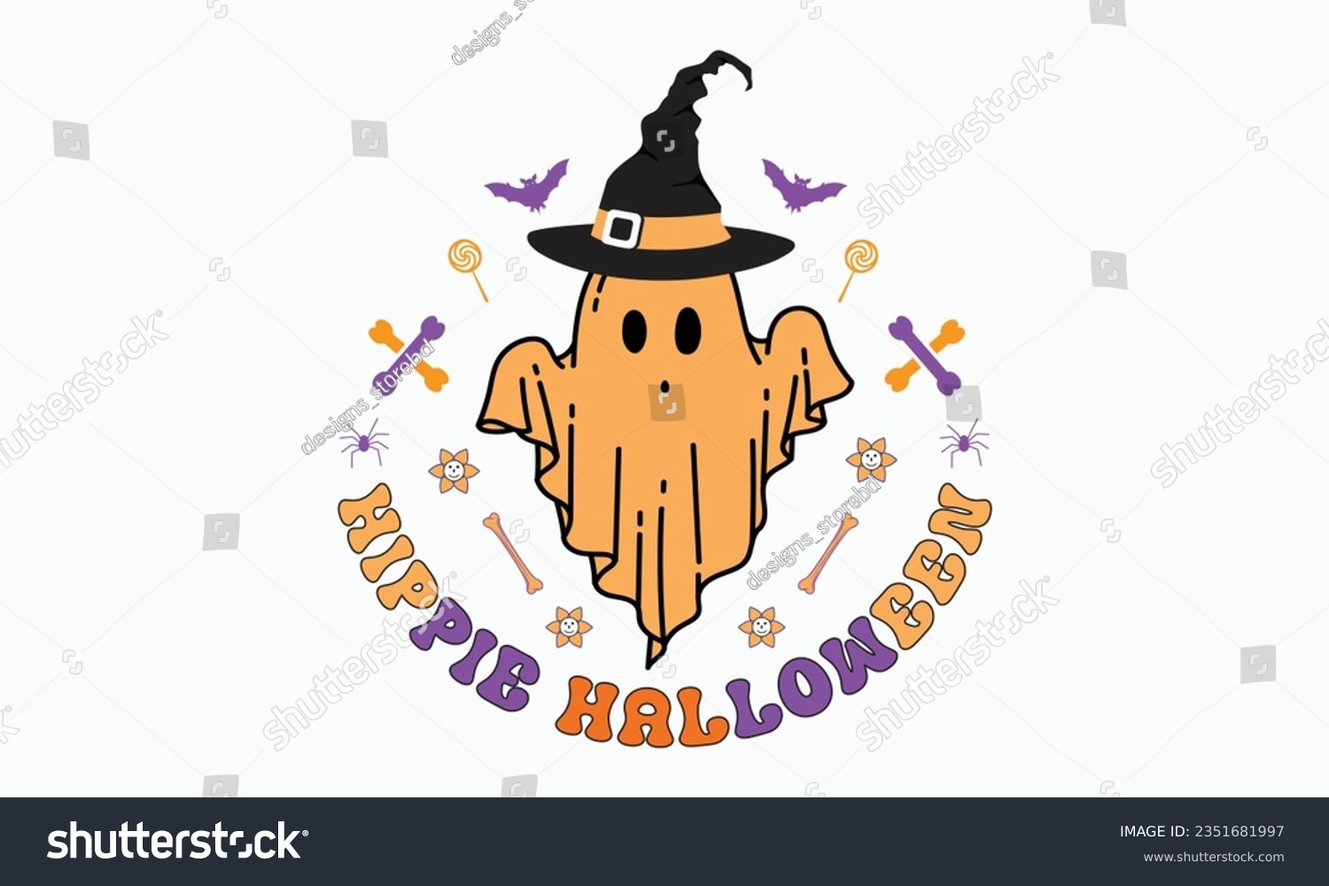 SVG of Hippie halloween svg, halloween svg design bundle, Retro halloween svg, happy vector, pumpkin, witch, spooky, ghost, funny halloween t-shirt quotes Bundle, Cut File Cricut, Silhouette  svg