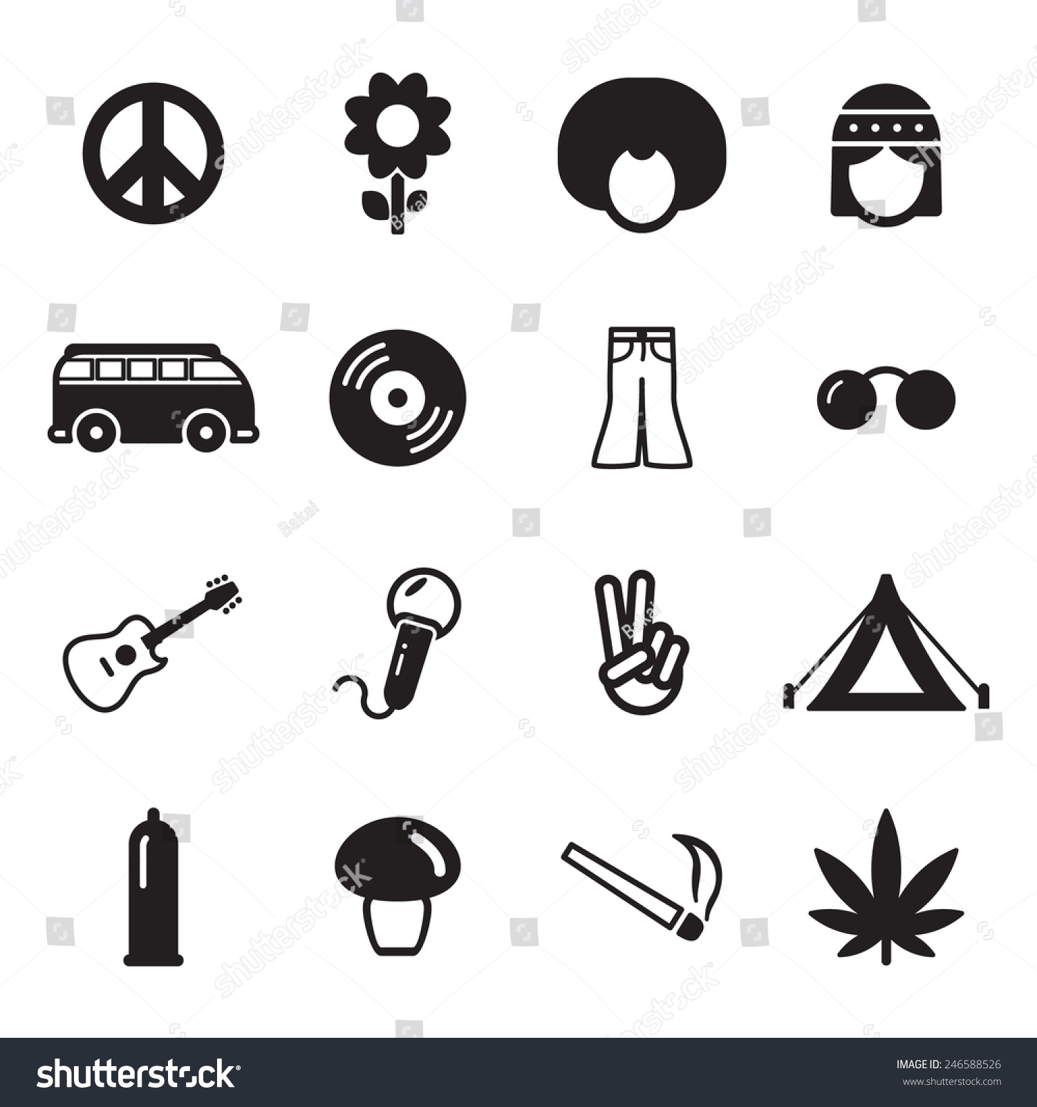 Hippie Icons Stock Vector 246588526 - Shutterstock