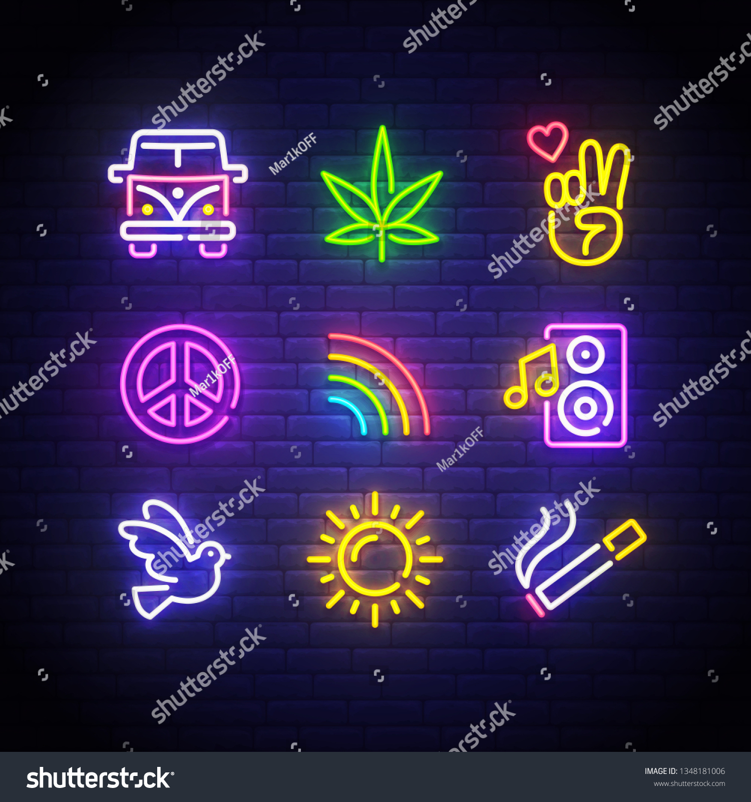 Hippie Icons Set Hippie Neon Sign Stock Vector Royalty Free 1348181006 Hippie Icons Set Hippie Neon Sign Stock Vector Royalty Free 1348181006