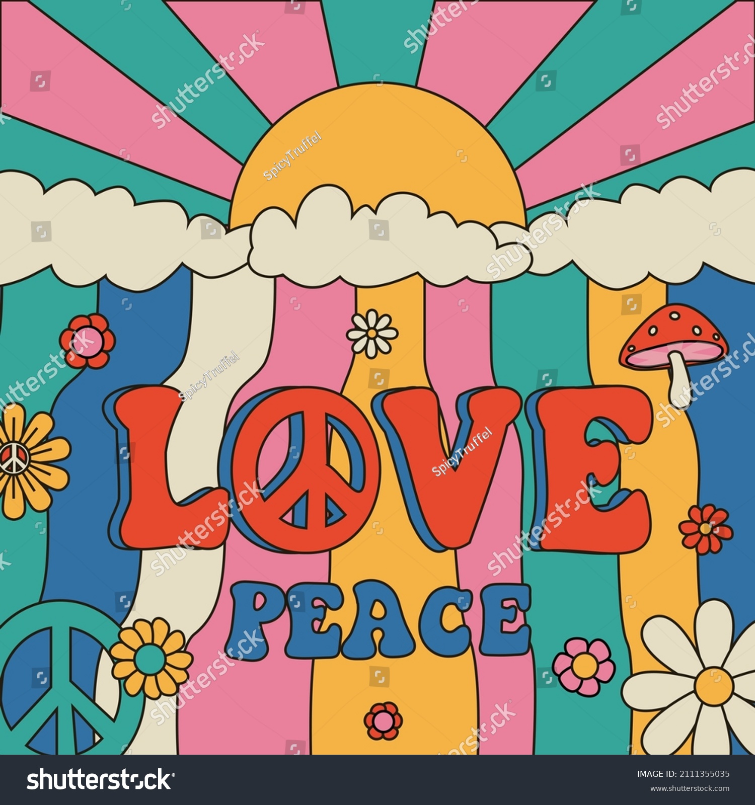 Hippie Poster Cartoon Psychedelic Banner Colorful Stock Vector (Royalty ...