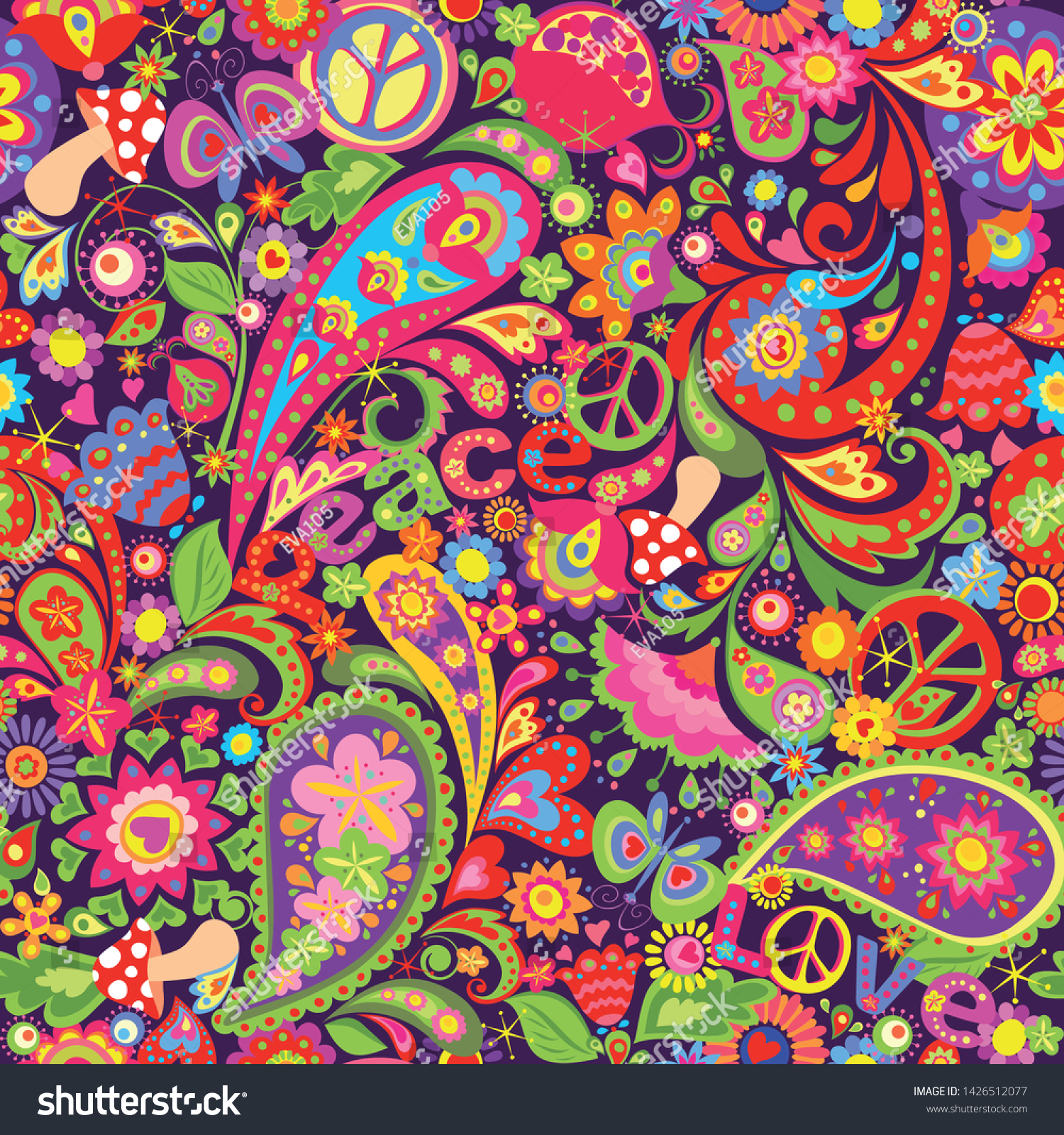 Hippie Vivid Colorful Wallpaper Abstract Flowers Stock Vector Royalty Free
