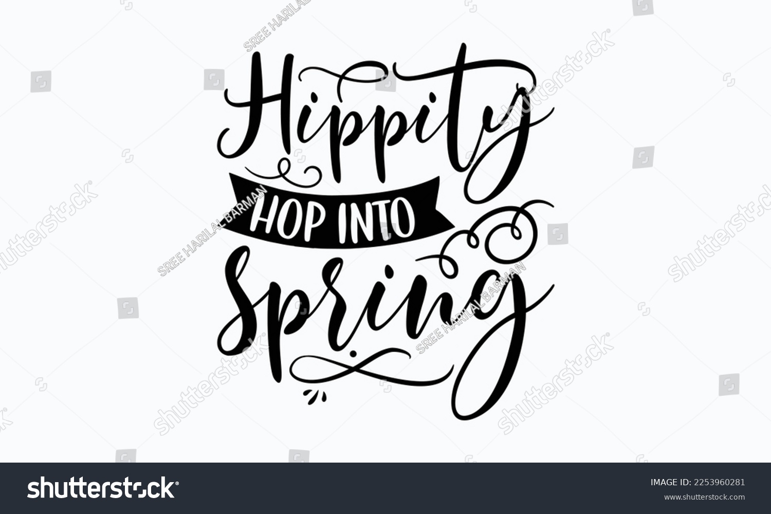 SVG of Hippity hop into spring - Easter Sunday typography svg design,  typography t-shirt design, For stickers, Templet, mugs, etc. Vector EPS Editable Files. eps 10. svg