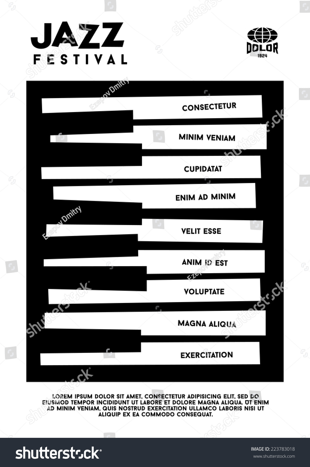 Hipster Black White Jazz Festival Poster Stock Vector (Royalty Free
