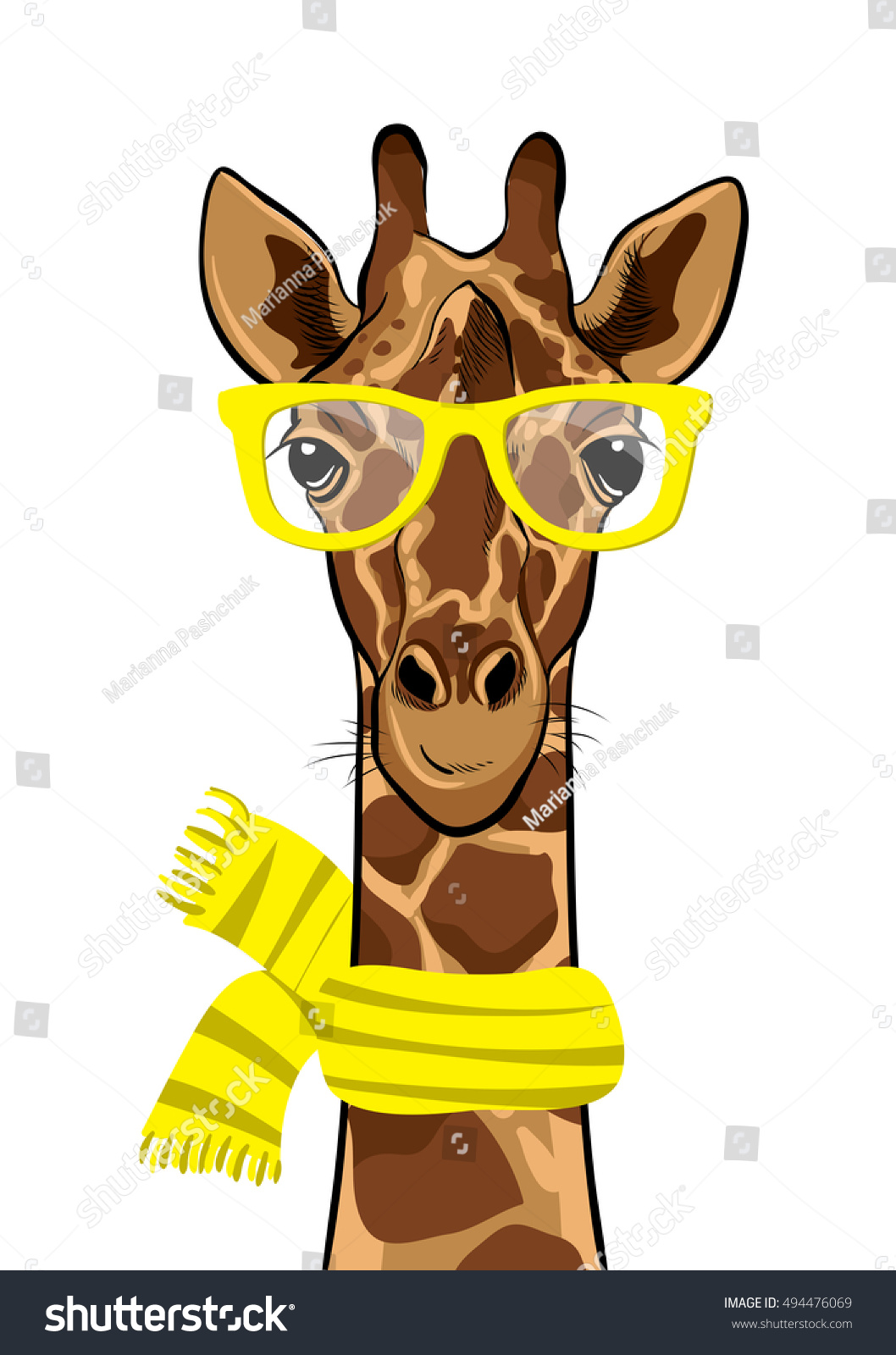 Hipster Giraffe In Gelber Brille Gelber Skarf Stock Vektorgrafik Lizenzfrei