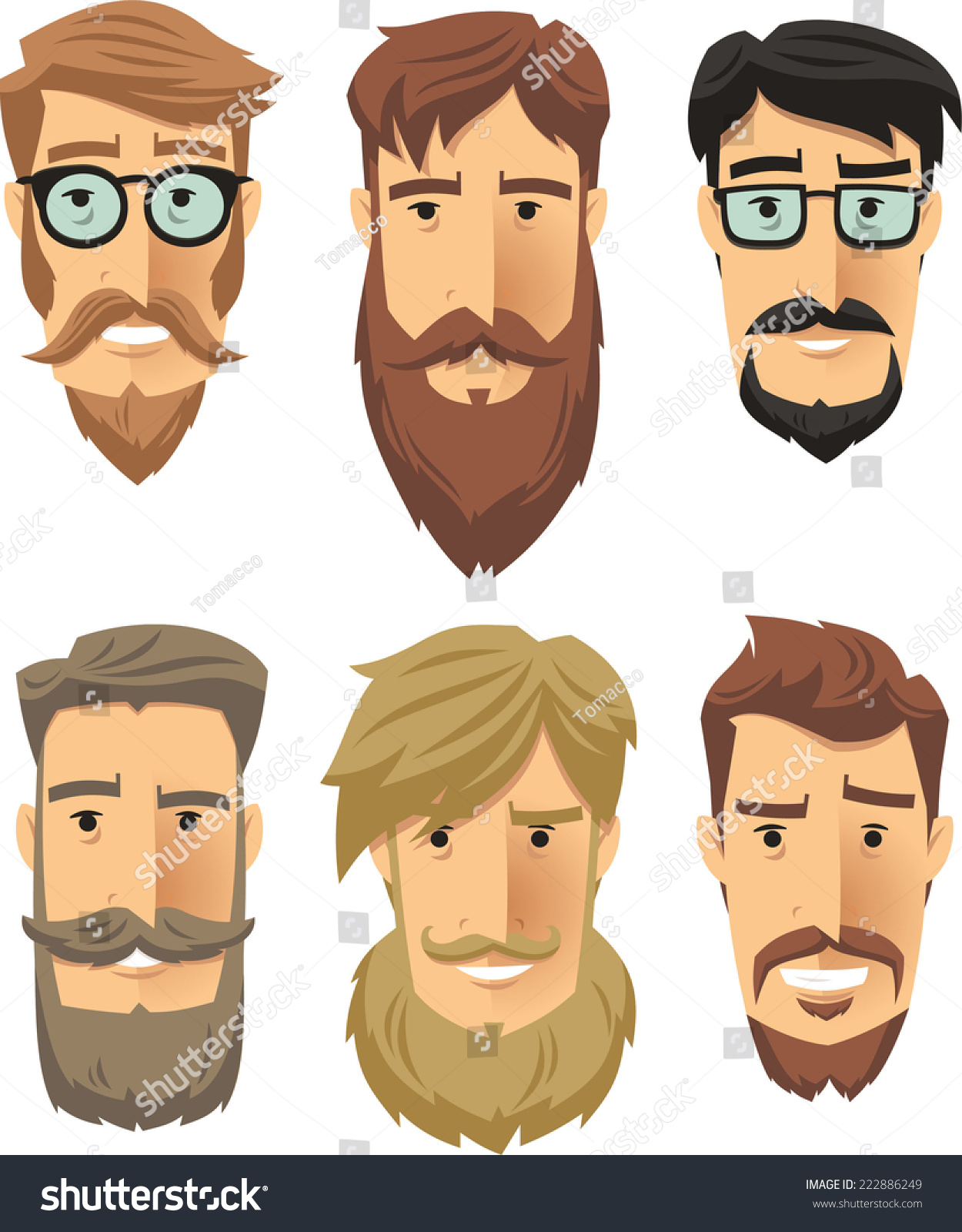 Hipster Men Wearing Cool Beard Styles Stock Vector (Royalty Free) 222886249