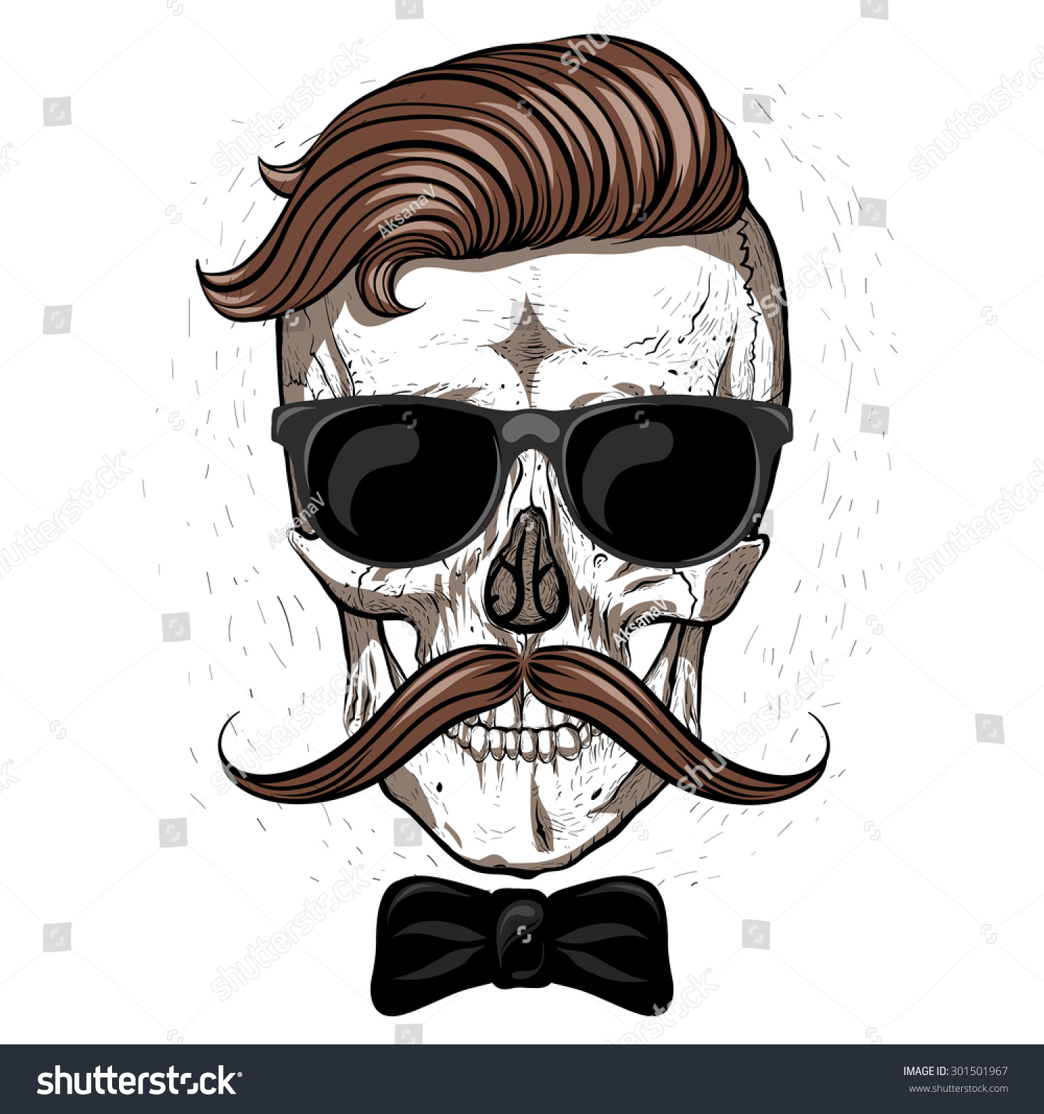 Hipster Skull Mustache Glasses White Background Tie Stock Vector Royalty Free 301501967