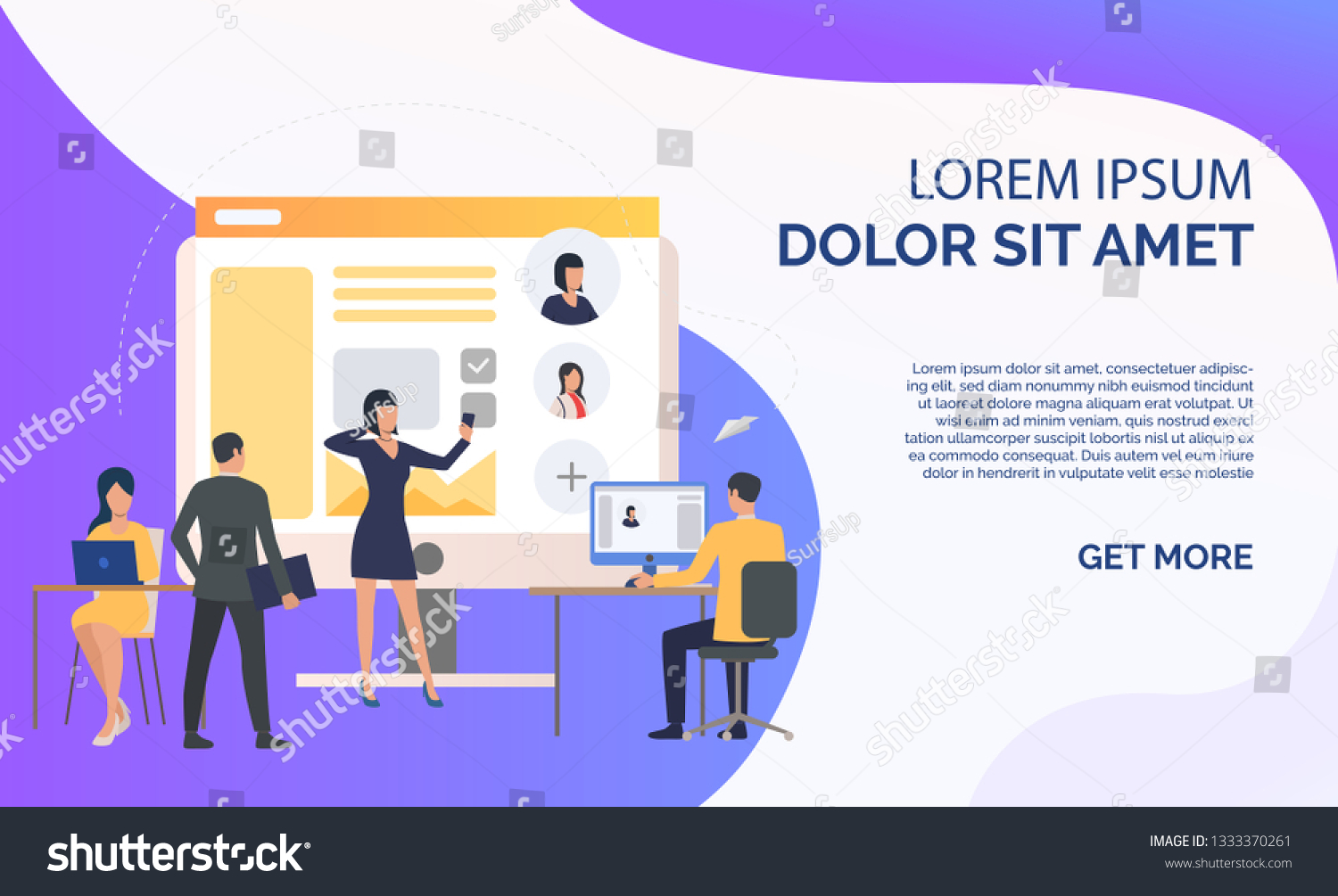 SVG of Hiring agency, applicants and job interview and sample text. Personnel, hr, employment concept, presentation slide template. Can be used for topics like business, recruitment, human resources svg