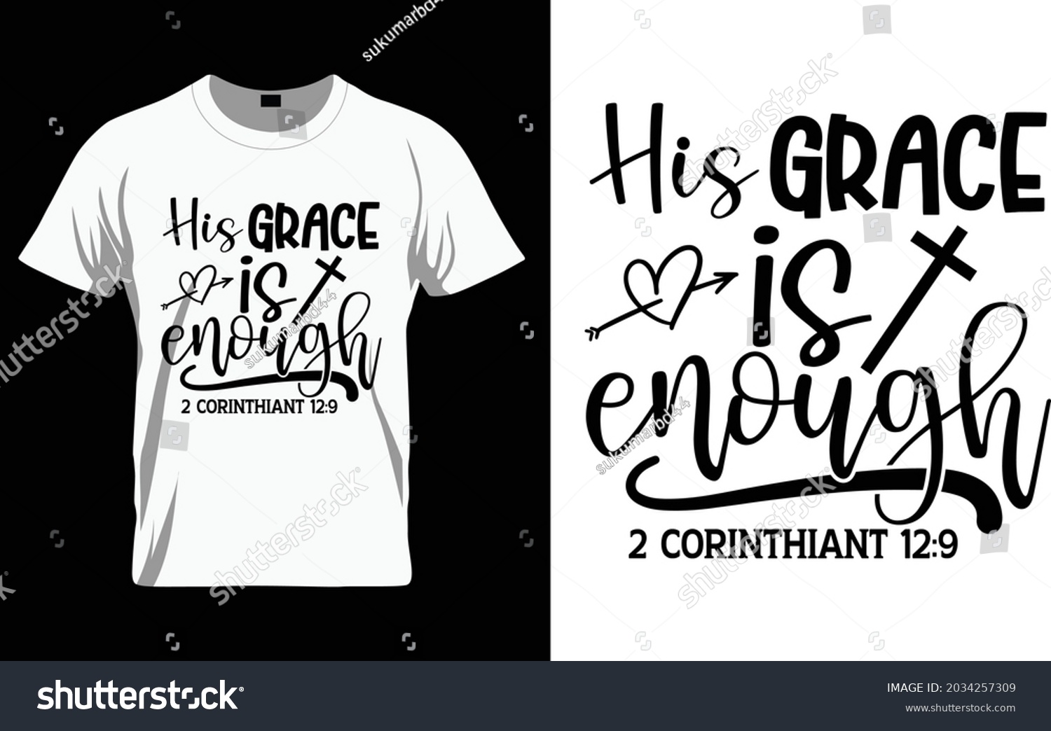 SVG of His grace is enough 2 corinthiant 12:9  - Bible Verse t shirts design, Hand drawn lettering phrase, Calligraphy t shirt design, Isolated on white background, svg Files for Cutting Cricut and Silhouett svg
