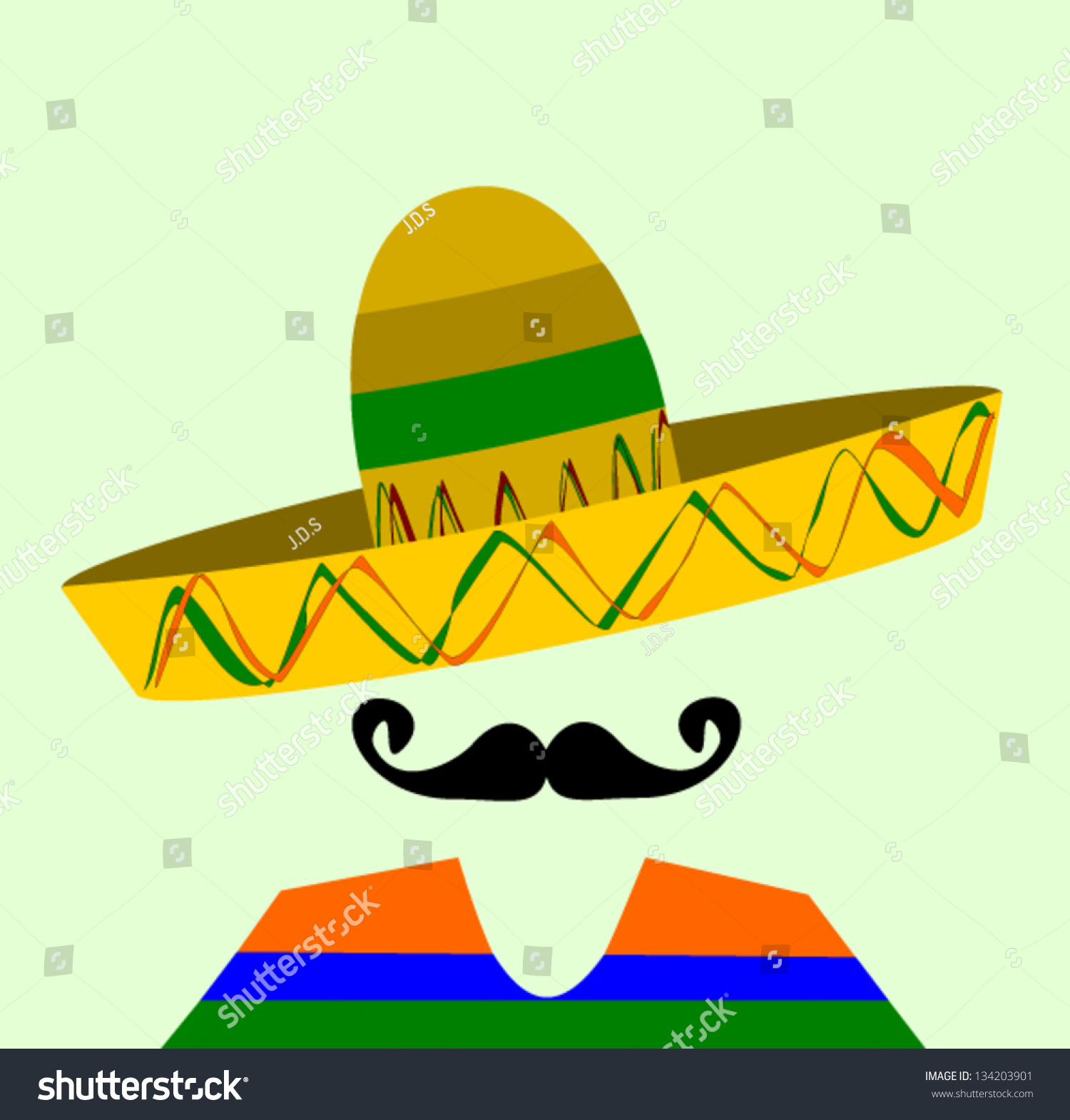 Hispanic Man With Sombrero And Large Mustache Stock Vector Illustration ...