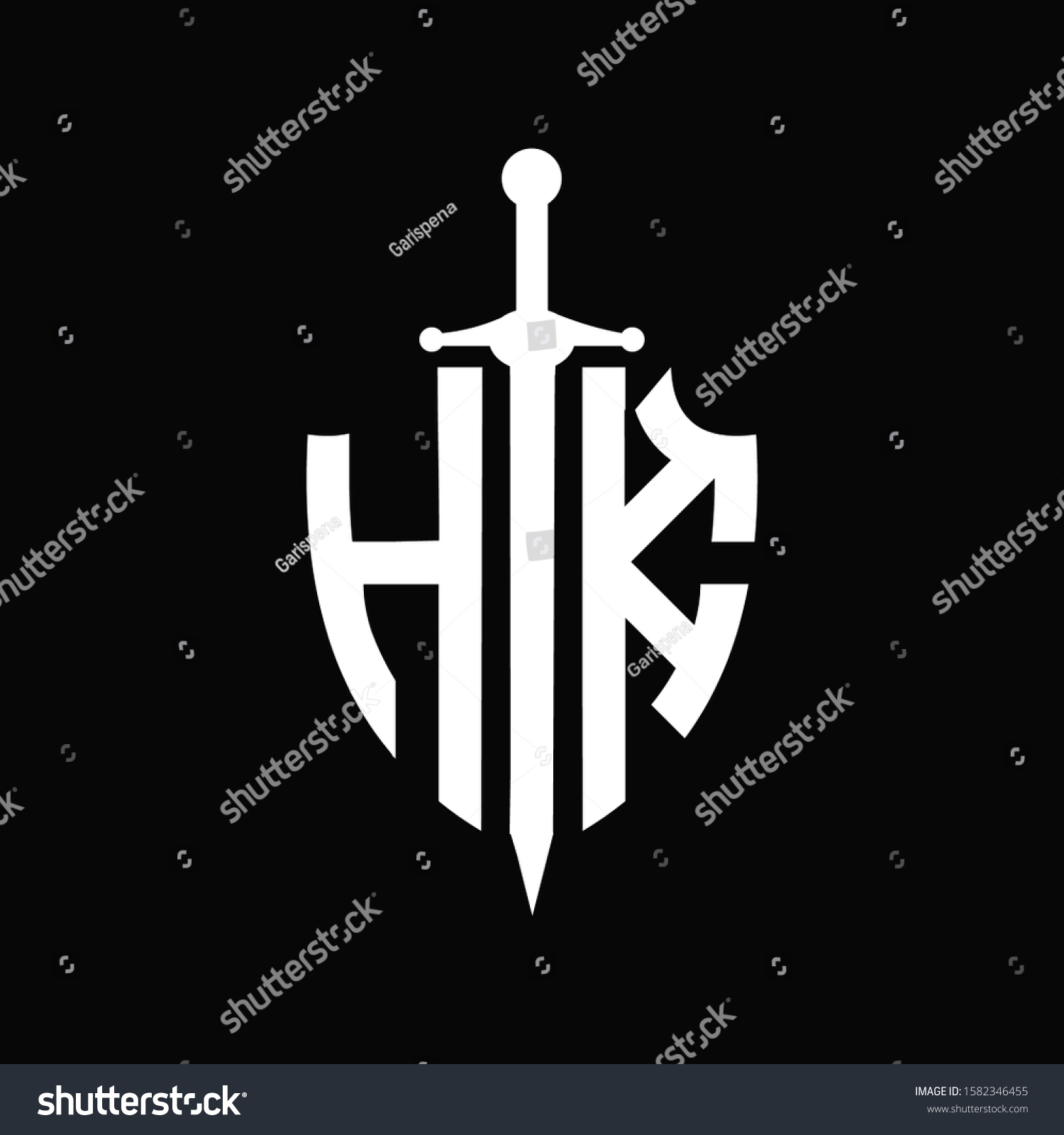 Hk Logo Shield Shape Sword Stock Vector Royalty Free