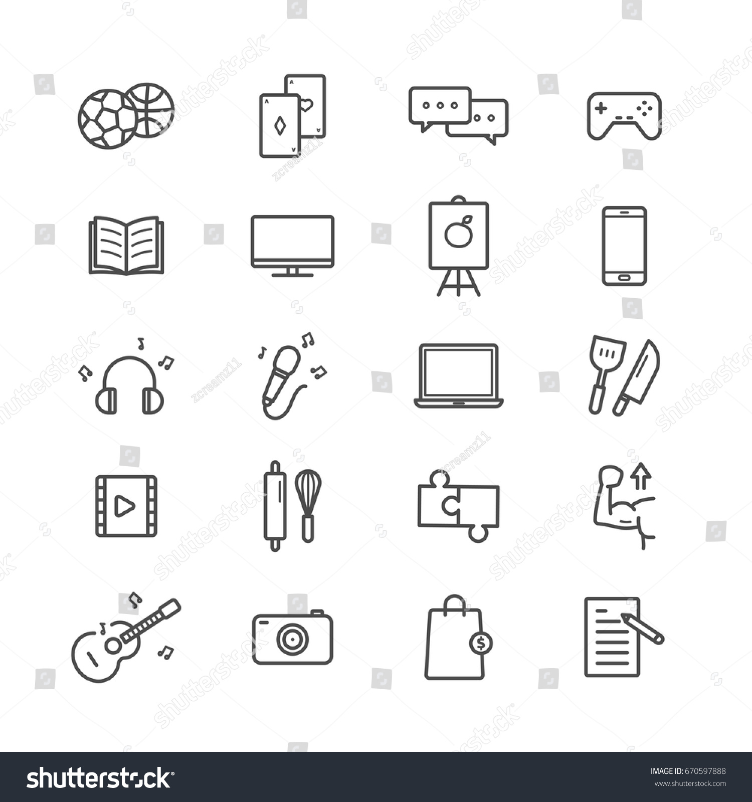 hobbies icon set on white background stock vector