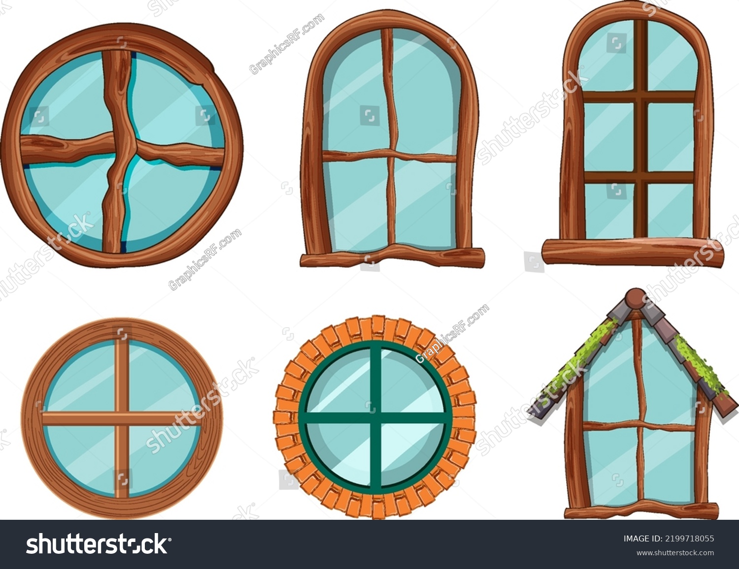 SVG of Hobbit house windows set illustration svg