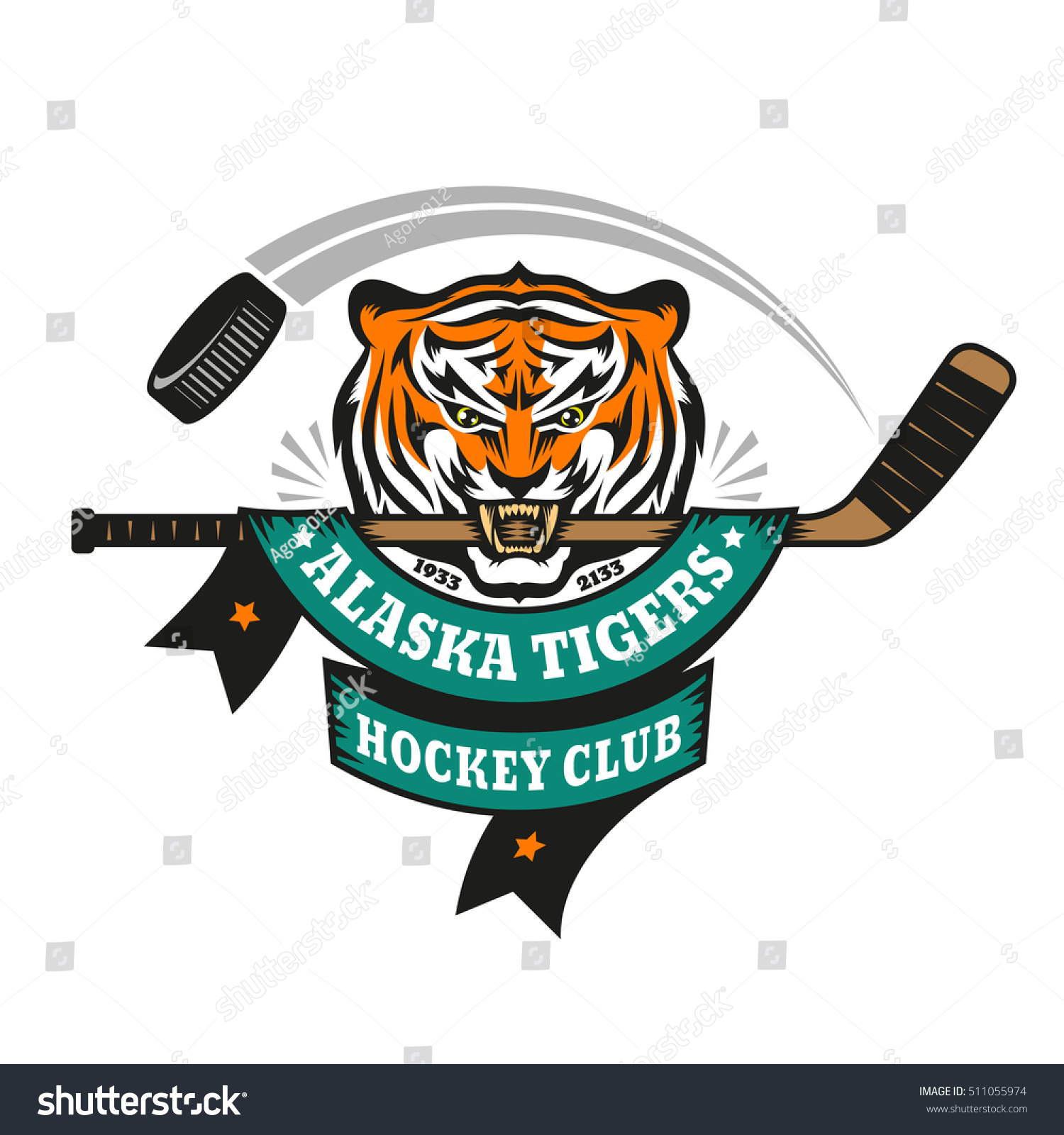 Hockey Logo Mascot Emblem Tiger Holding: Vector có sẵn (miễn phí bản