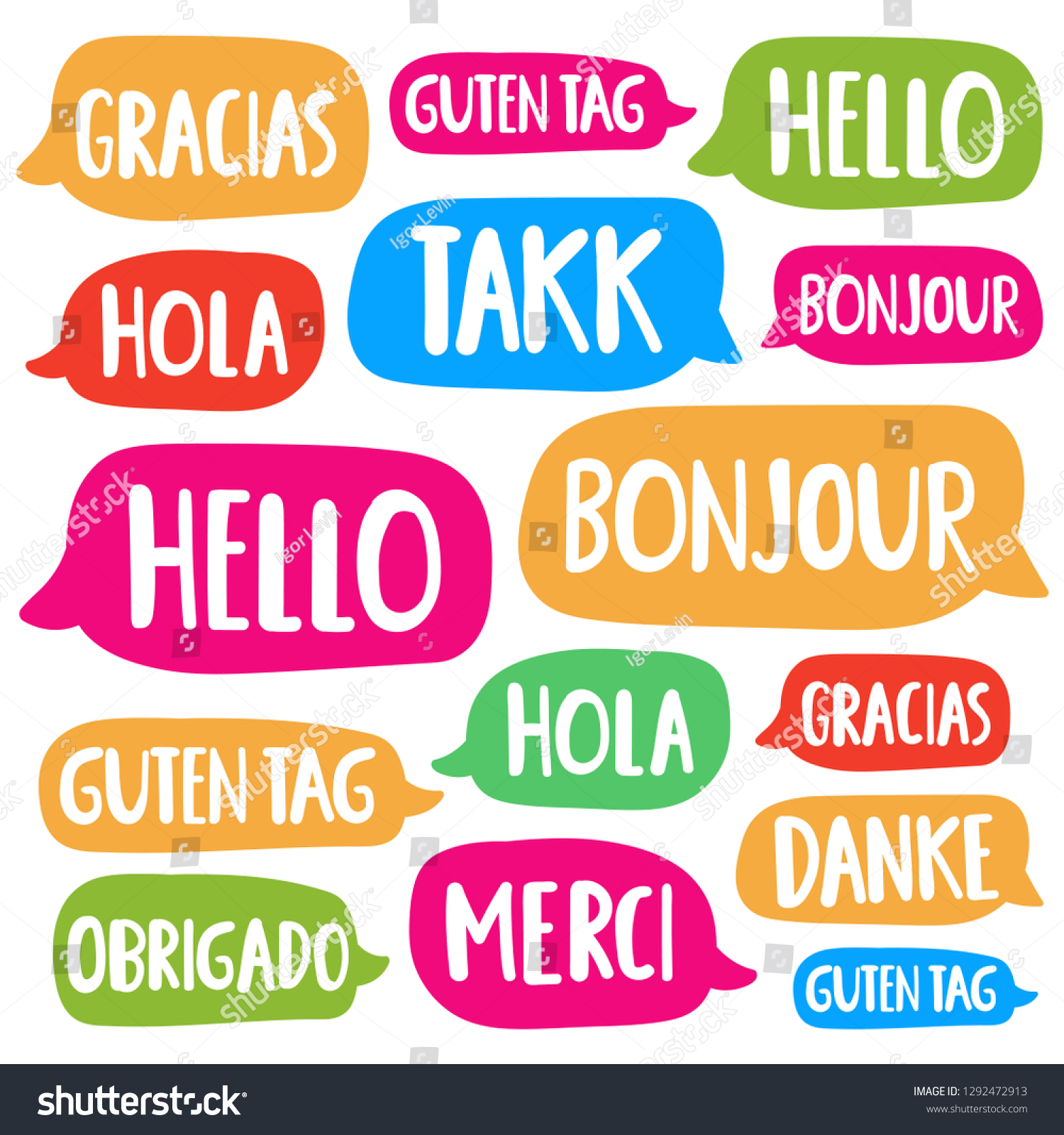 Hola Hello Guten Bonjour Gracias Stock Vector Royalty Free