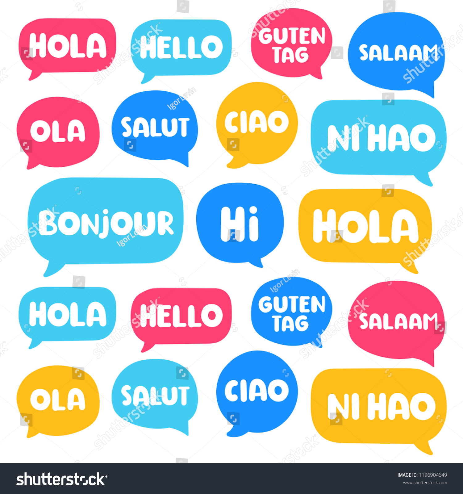 Hola Hello Hi Guten Tag Ni Stock Vector (Royalty Free) 1196904649 ...