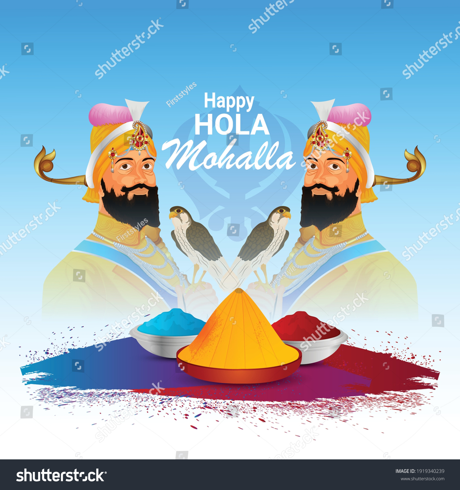 Hola Mohalla Celebration Sikh Festival Greeting Stock Vector (Royalty