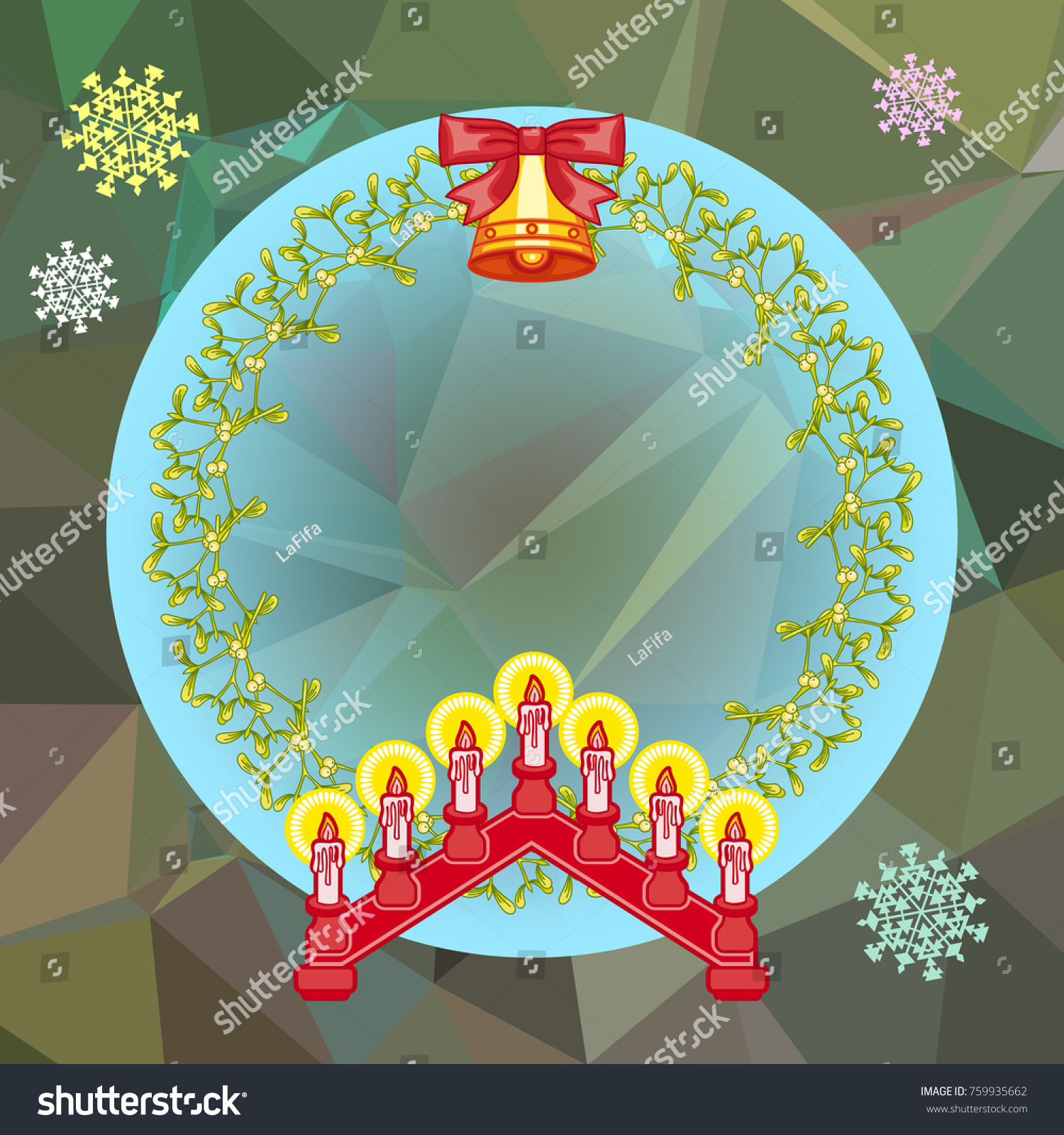 Holiday background with Christmas garland and candlestick Copy space Vector clip art