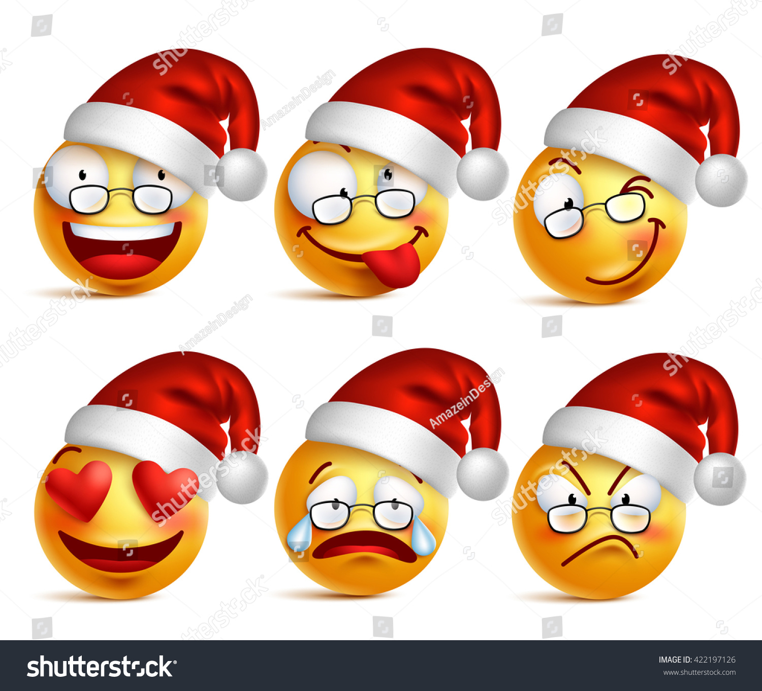 Holiday Set Smiley Face Yellow Emoticons Stock Vector (Royalty Free