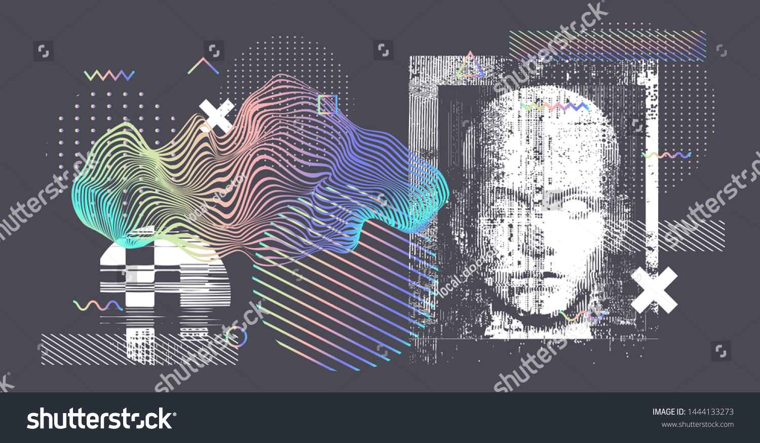 人間のホログラフィックシルエット Ai 人工知能 Vr 仮想現実 Deep Learning Face Recognitionシステムのコンセプト画像 サイバーパンクスタイルのベクターイラスト のベクター画像素材 ロイヤリティフリー